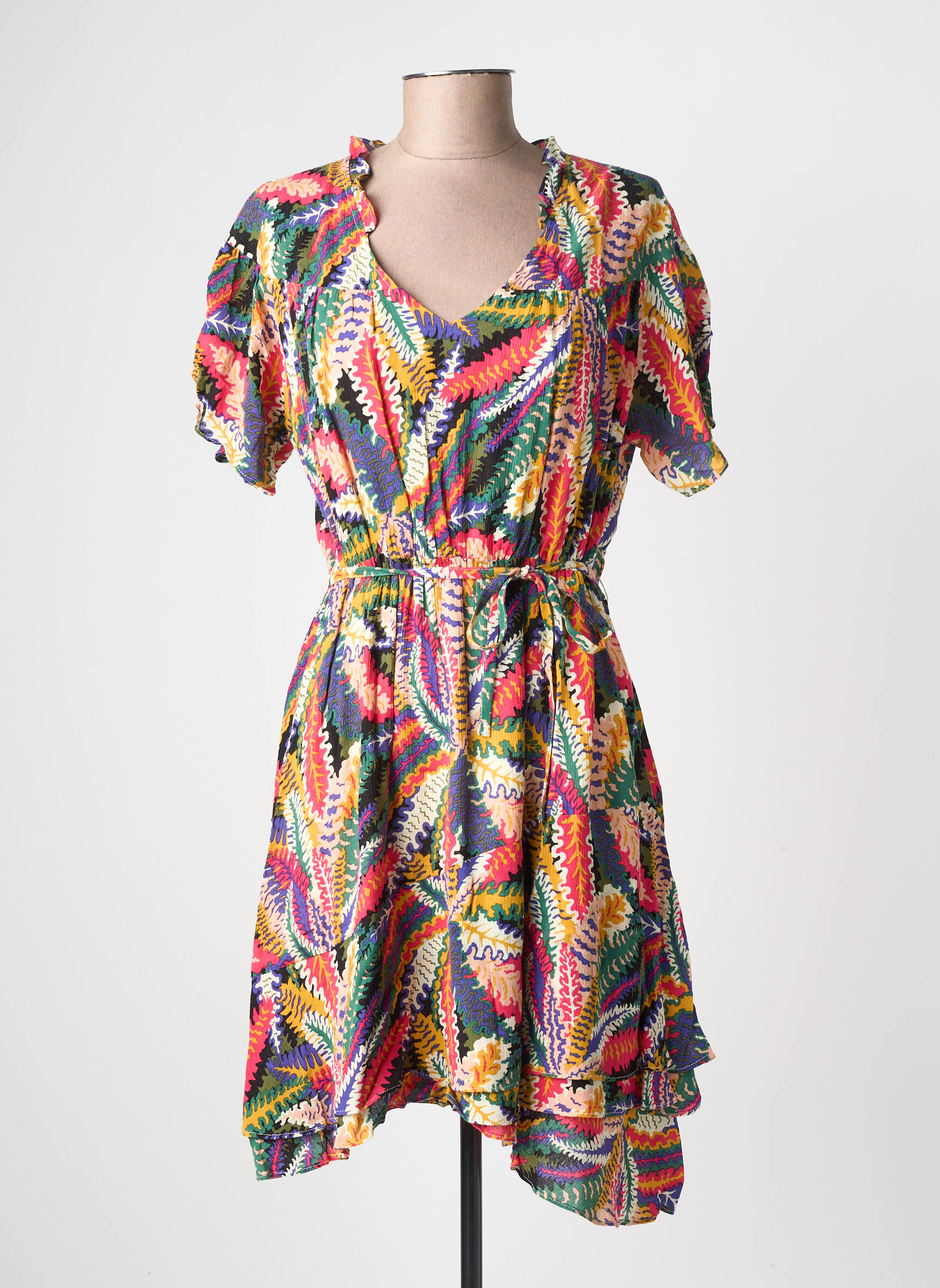 Rochie midi imprimeu fantezie mâneci scurte verde RUE MAZARINE femeie