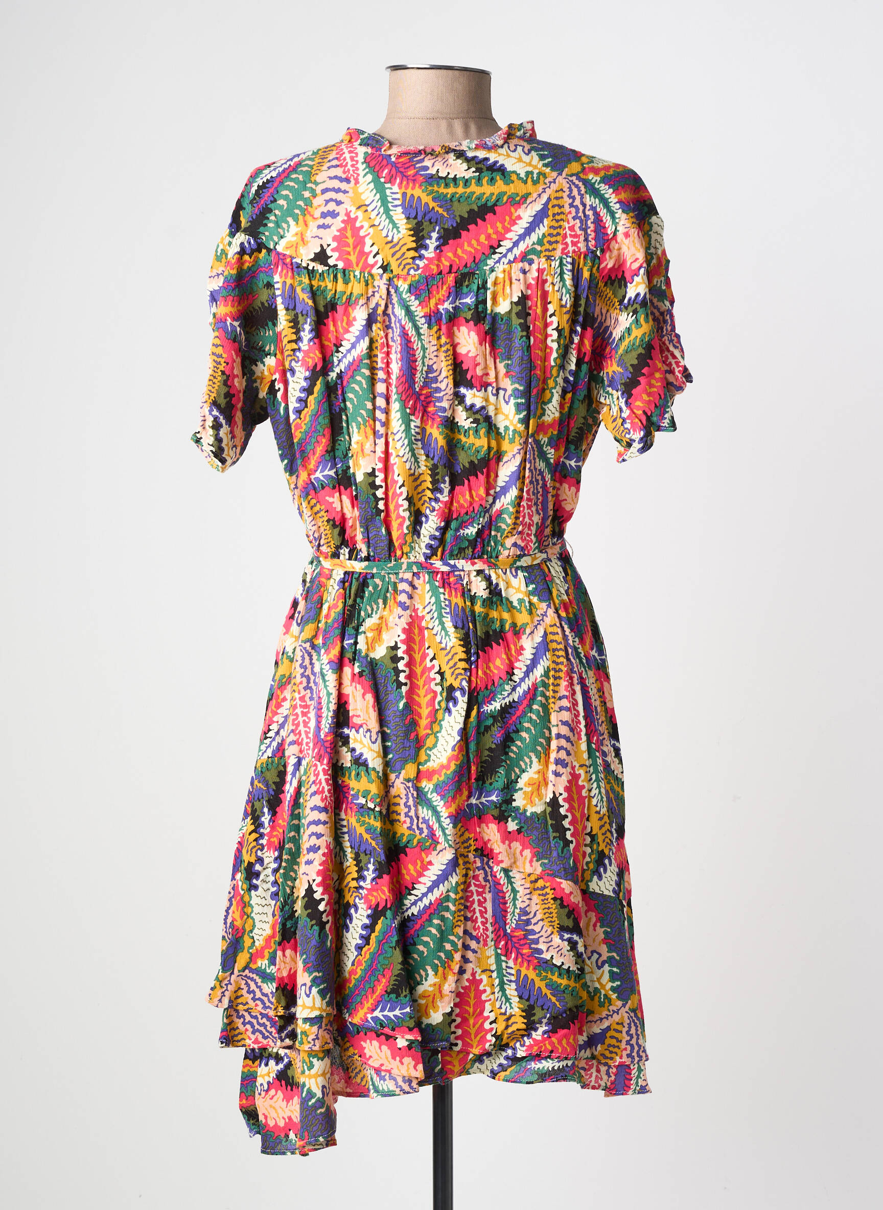 Rochie midi imprimeu fantezie mâneci scurte verde RUE MAZARINE femeie