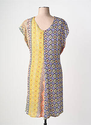 Rochie midi croială fluidă mâneci scurte galben DESIGUAL femeie