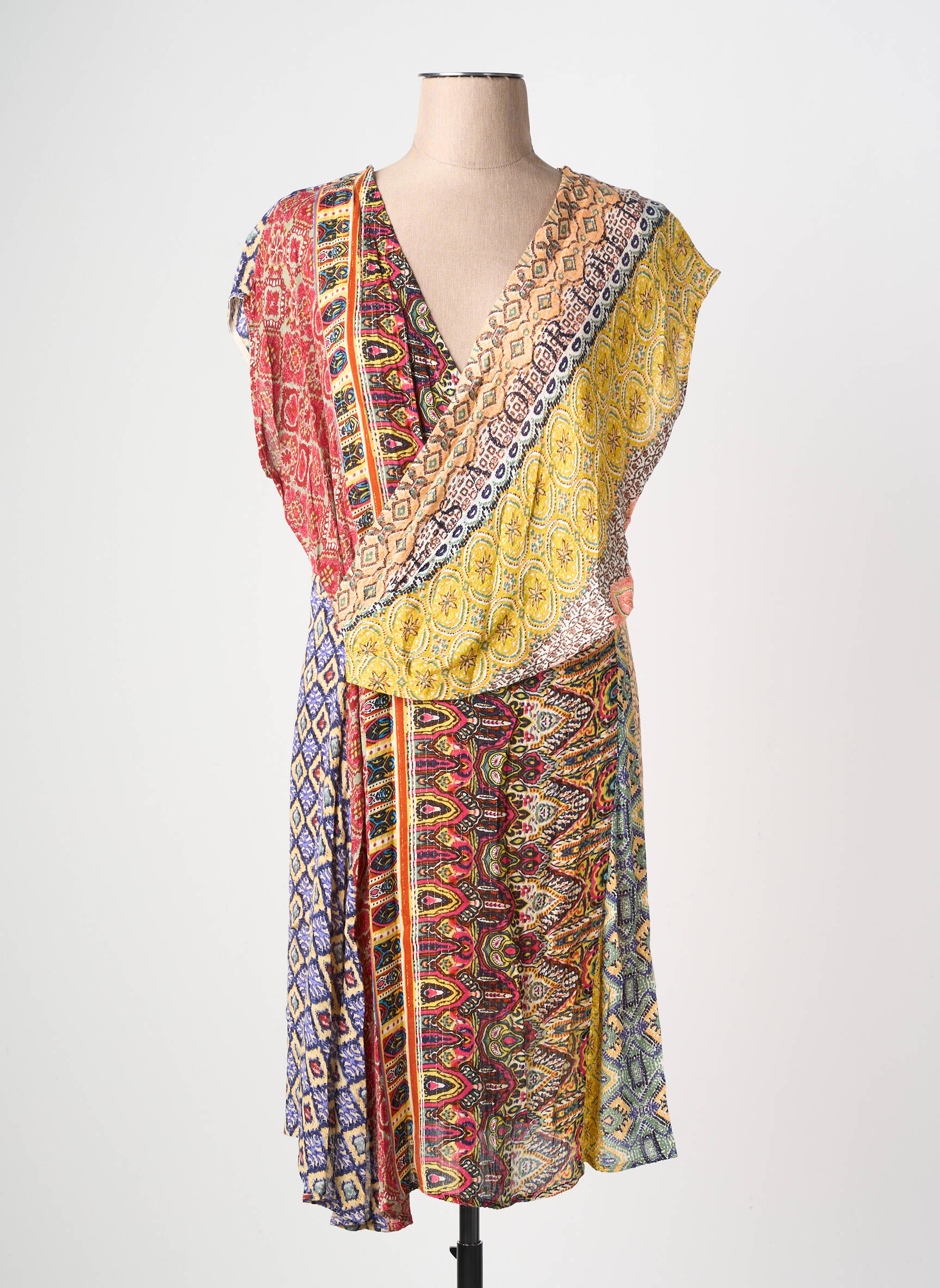 Rochie midi croială fluidă mâneci scurte galben DESIGUAL femeie