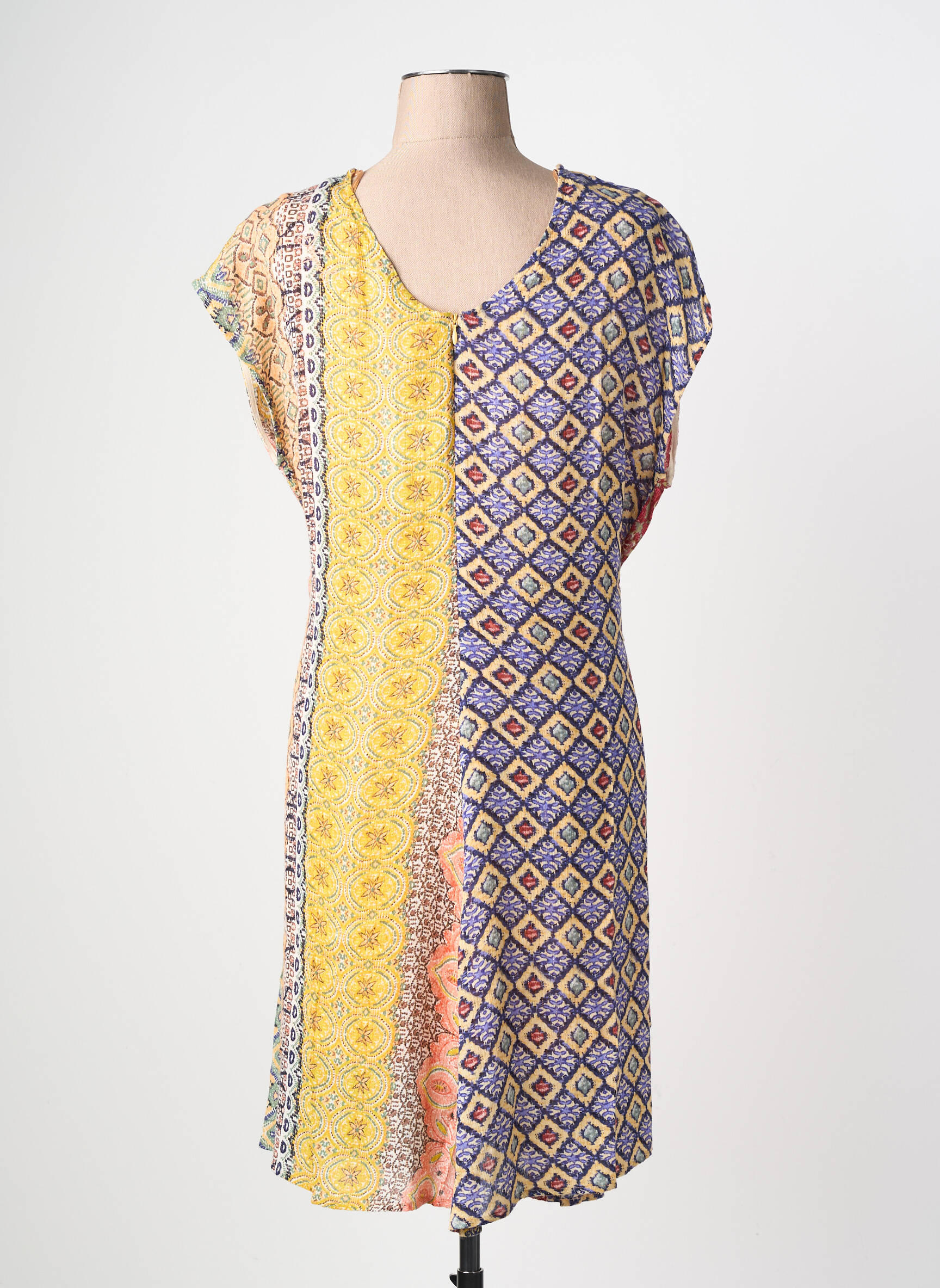 Rochie midi croială fluidă mâneci scurte galben DESIGUAL femeie