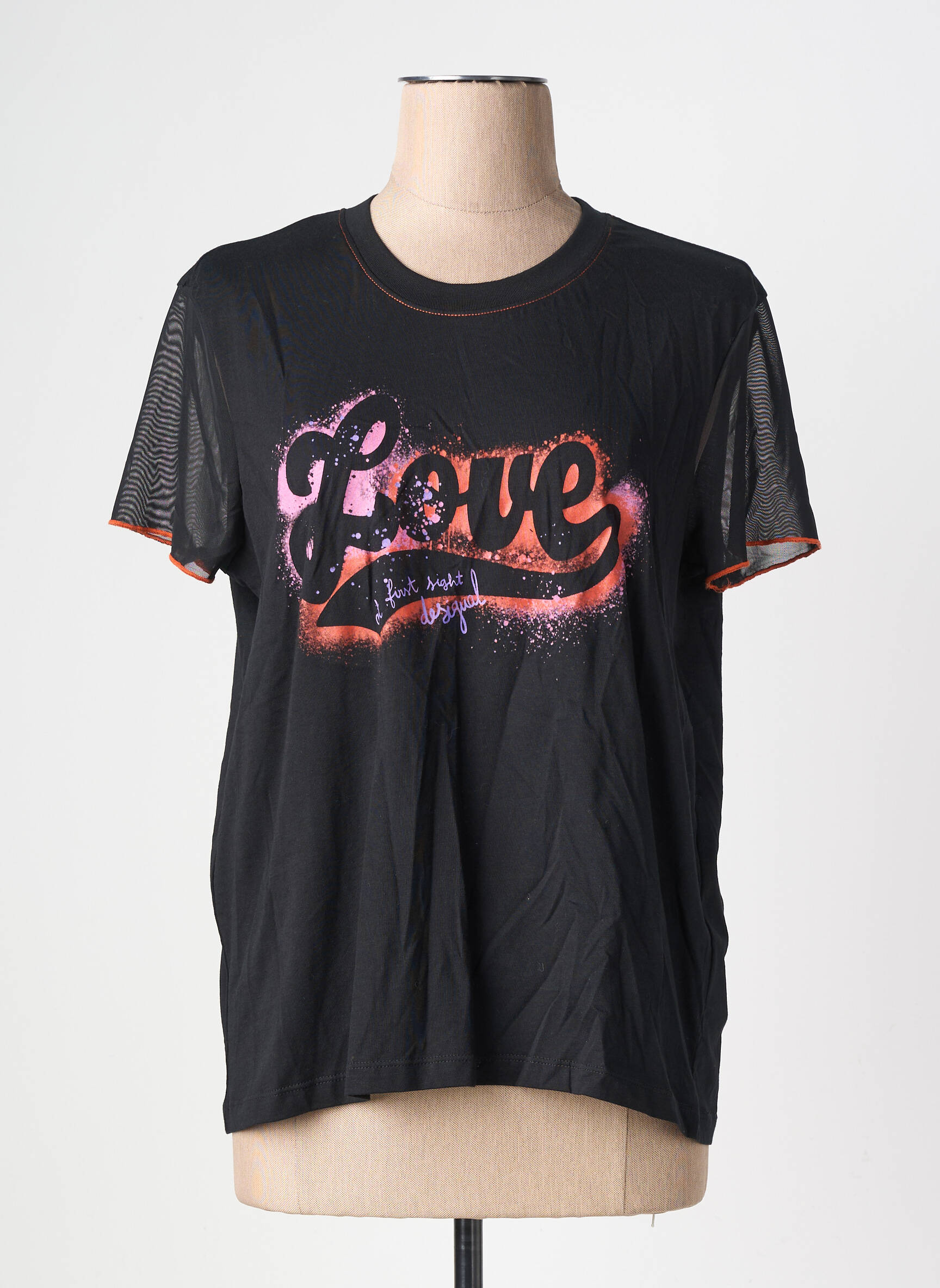 Tricou serigrafie mâneci scurte negru DESIGUAL femeie