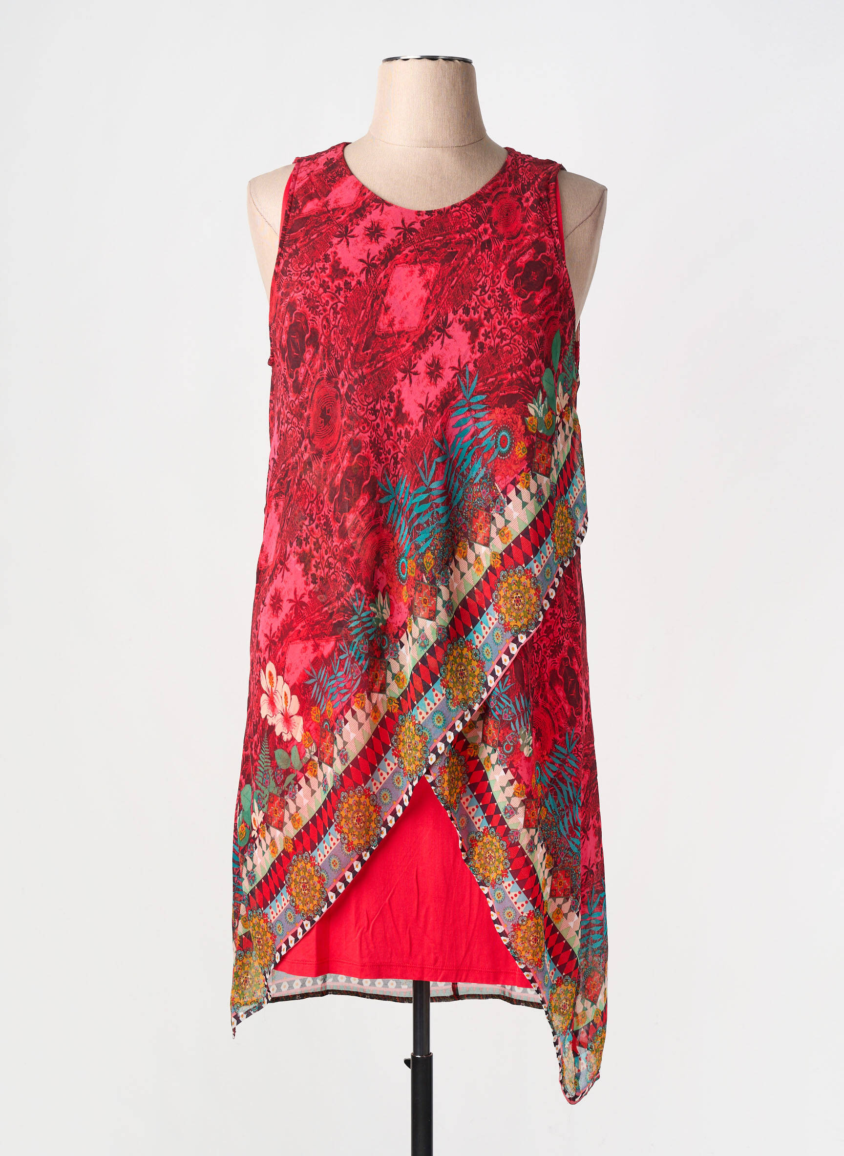 Rochie midi imprimeu fantezie fără mâneci roșu DESIGUAL femeie