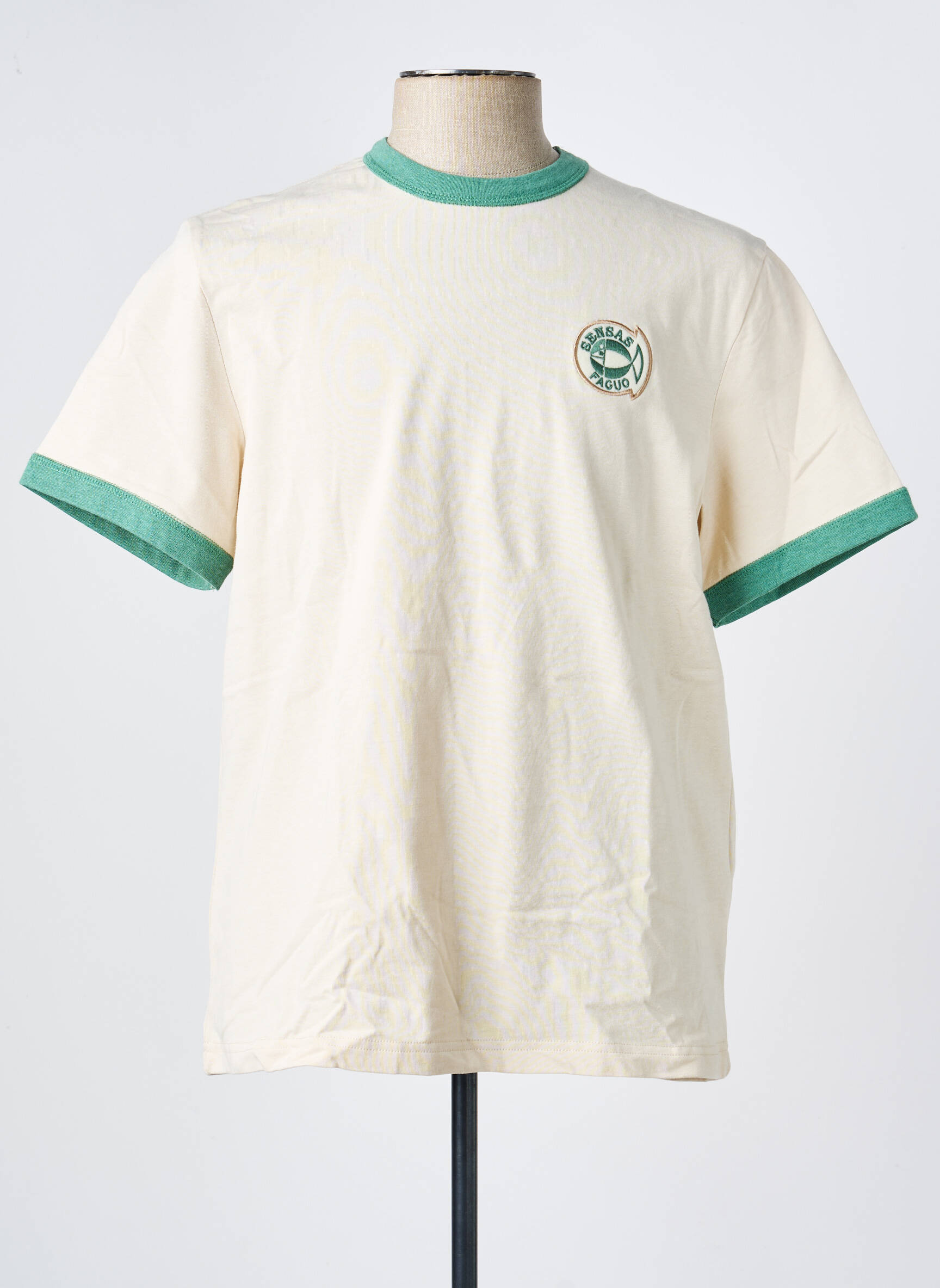 Tricou broderie mâneci scurte bej FAGUO bărbat