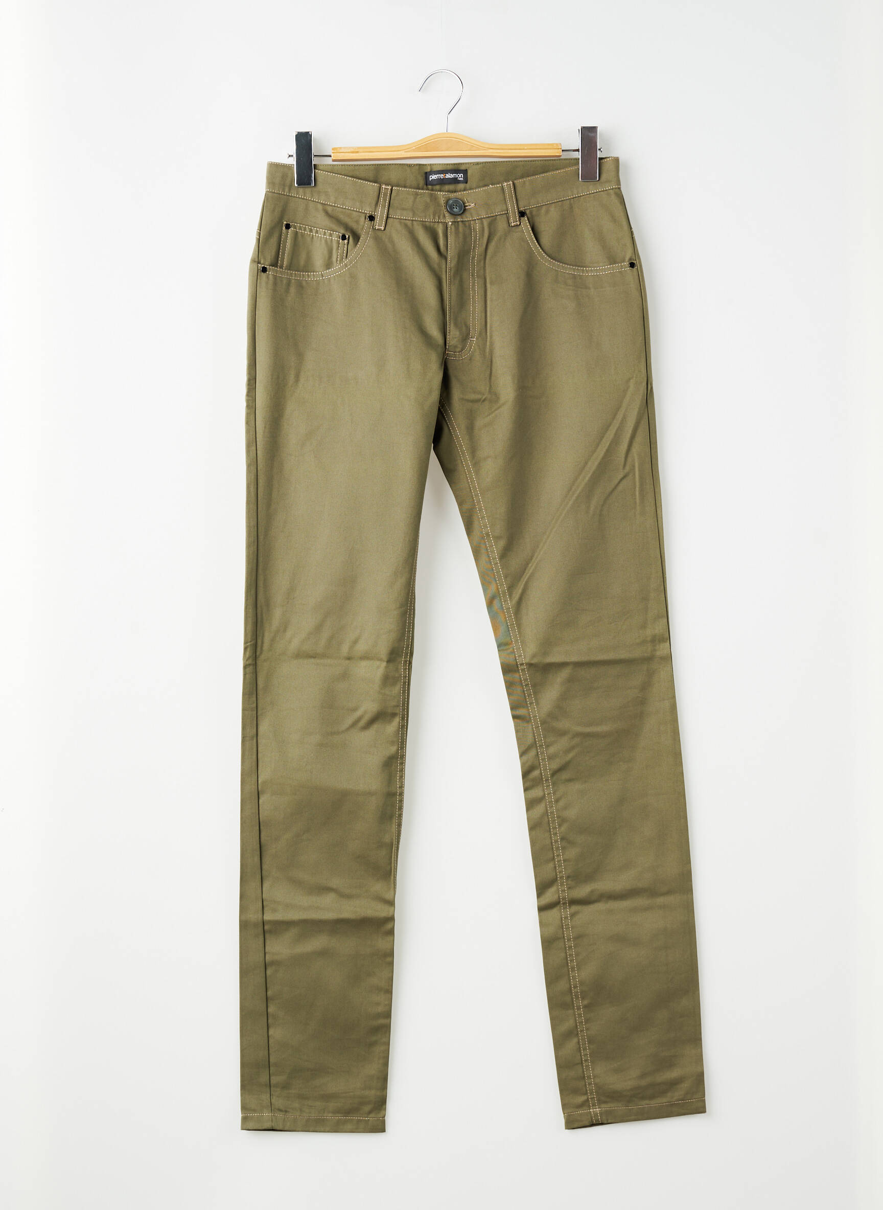 Pantalon slim țesătură poplin mărime normală verde PIERRE TALAMON bărbat