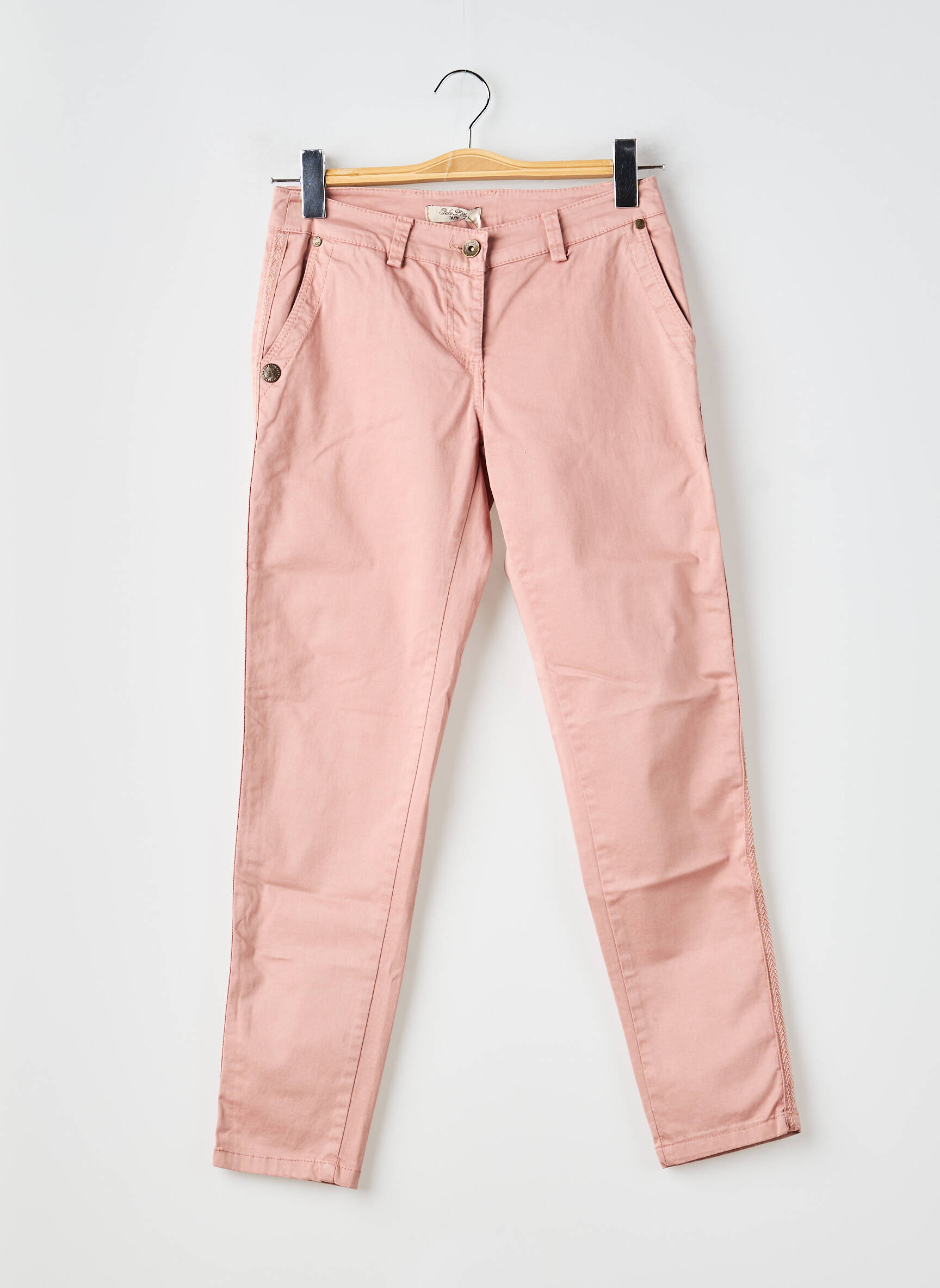 Pantalon chino țesătură poplin mărime normală roz PAKO LITTO femeie