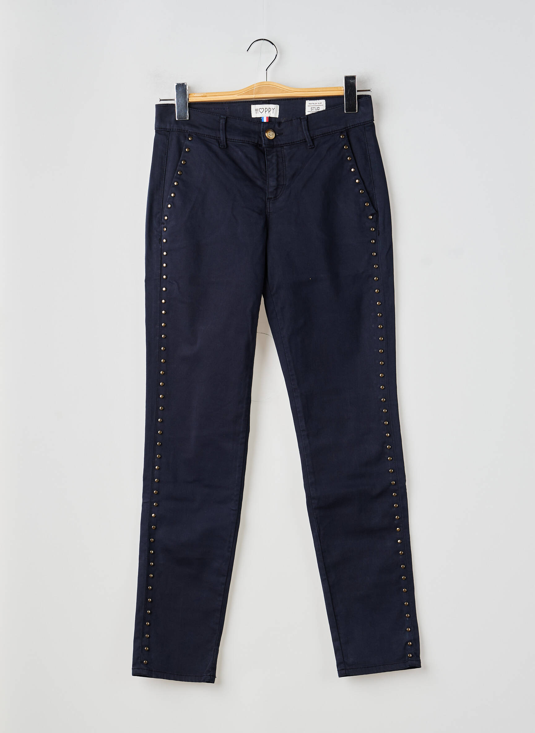 Pantalon chino țesătură poplin mărime normală albastru HAPPY femeie