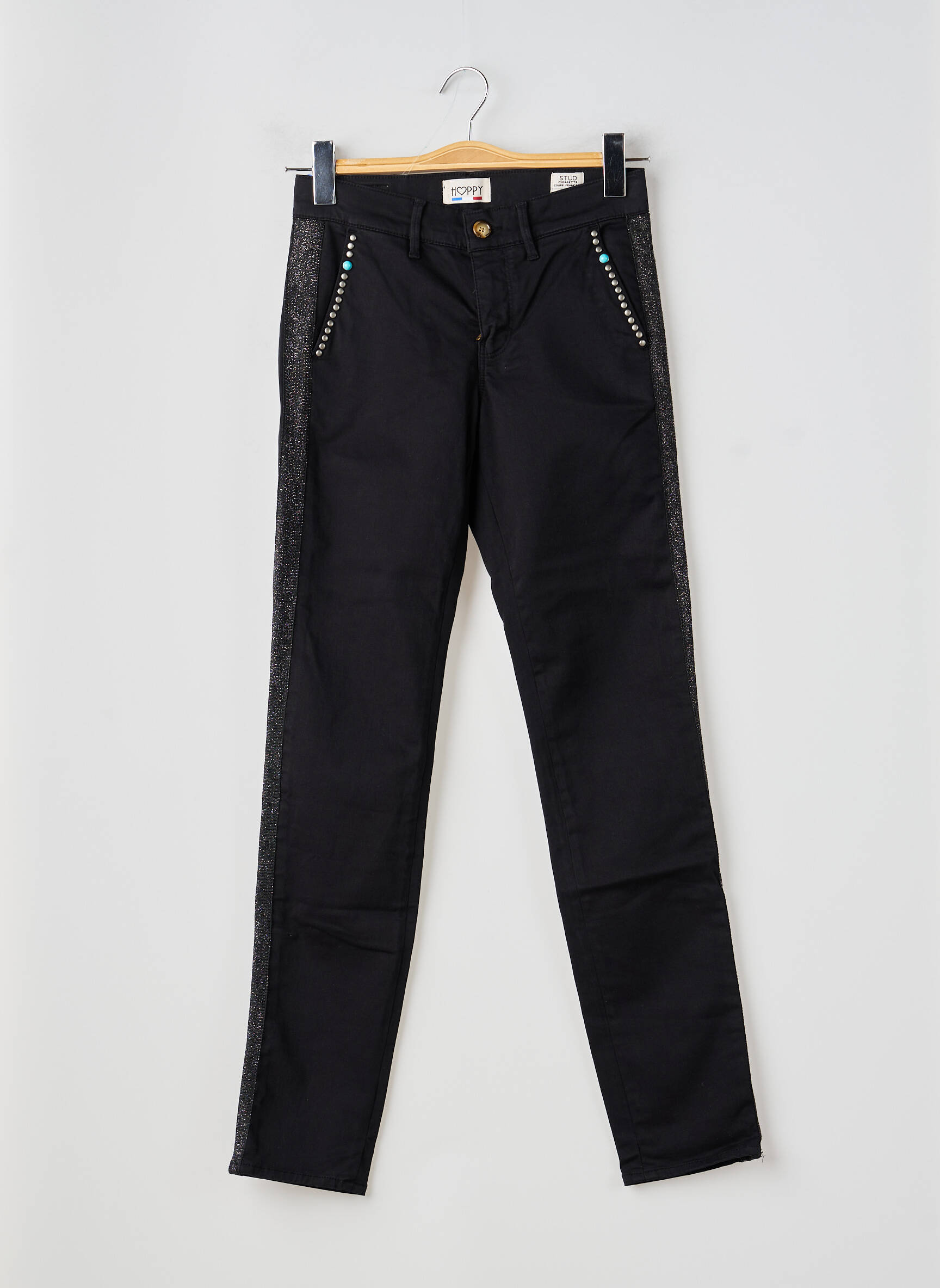 Pantalon chino închidere cu fermoar sub clapetă cu nasturi mărime normală negru HAPPY femeie