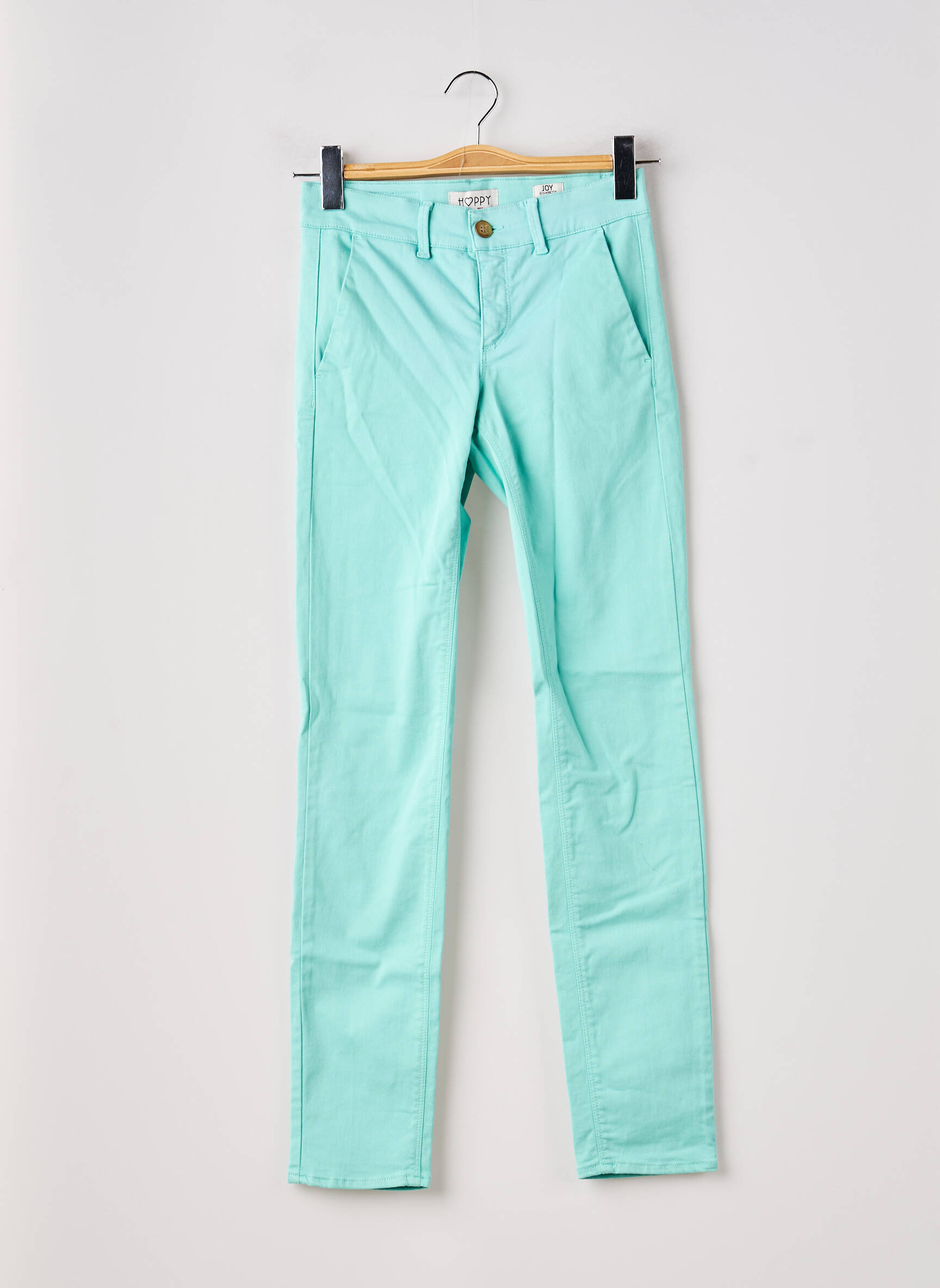 Pantalon chino țesătură poplin mărime normală albastru HAPPY femeie