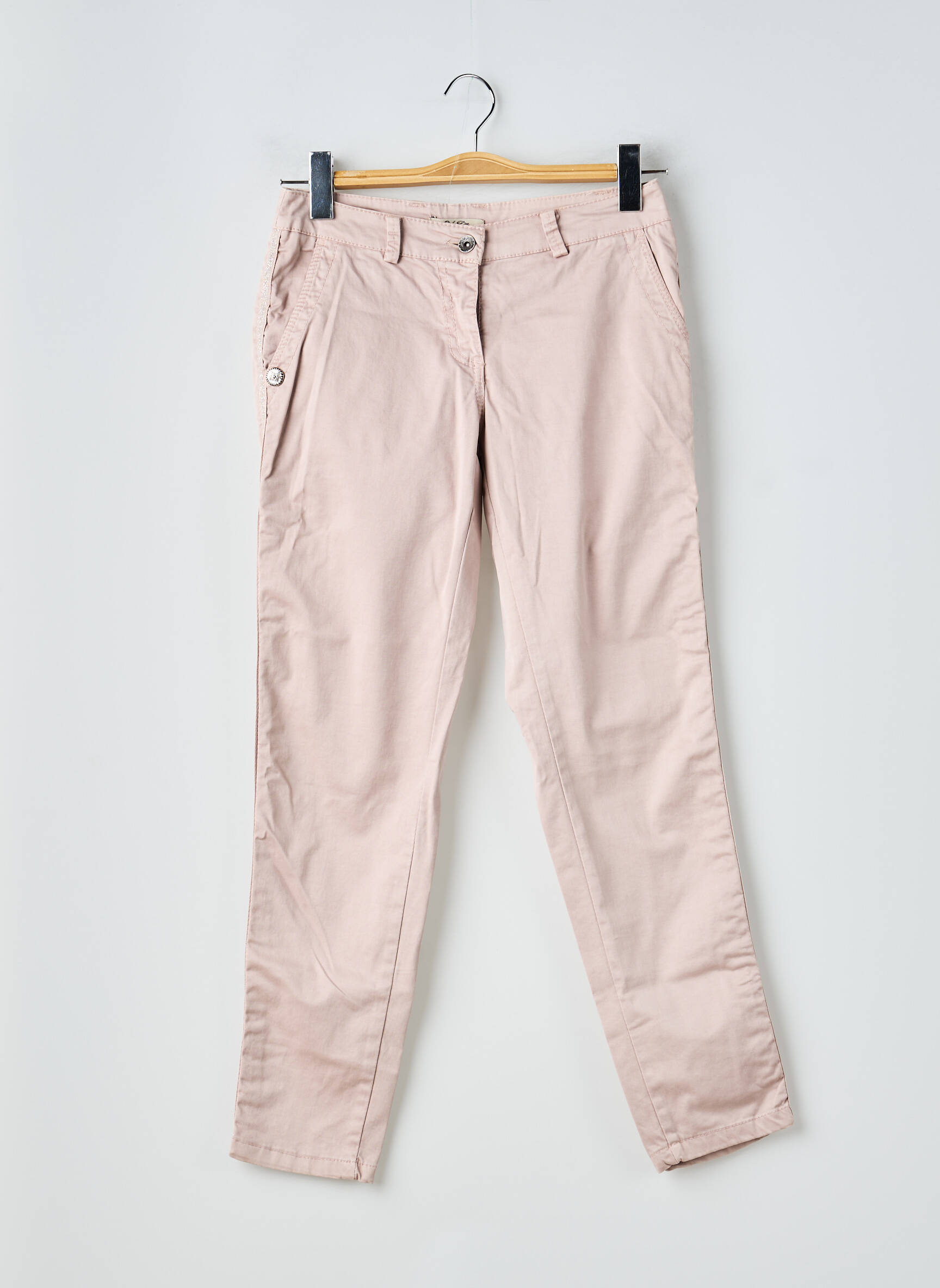 Pantalon chino țesătură poplin mărime normală roz PAKO LITTO femeie