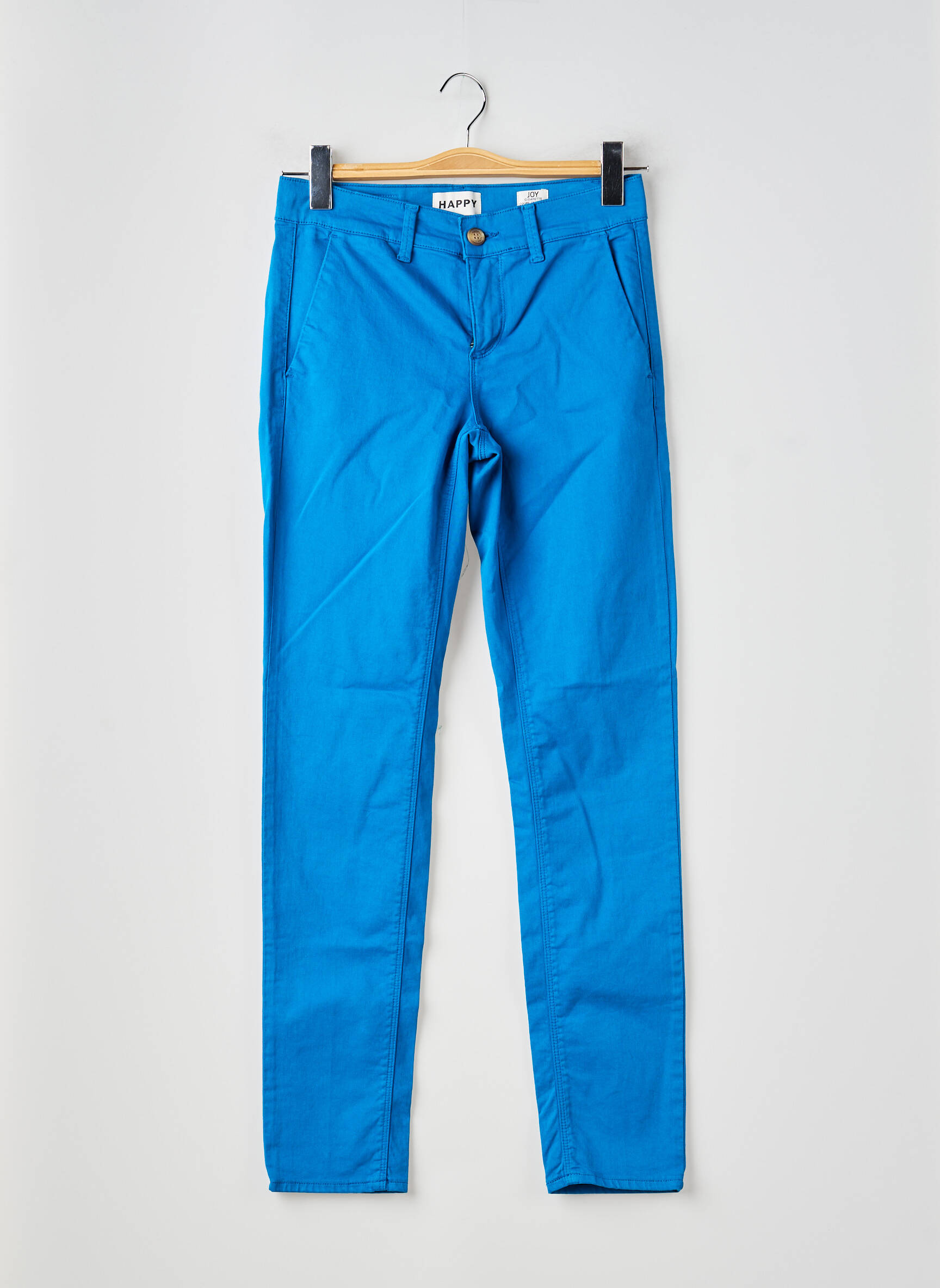 Pantalon chino țesătură poplin mărime normală albastru HAPPY femeie