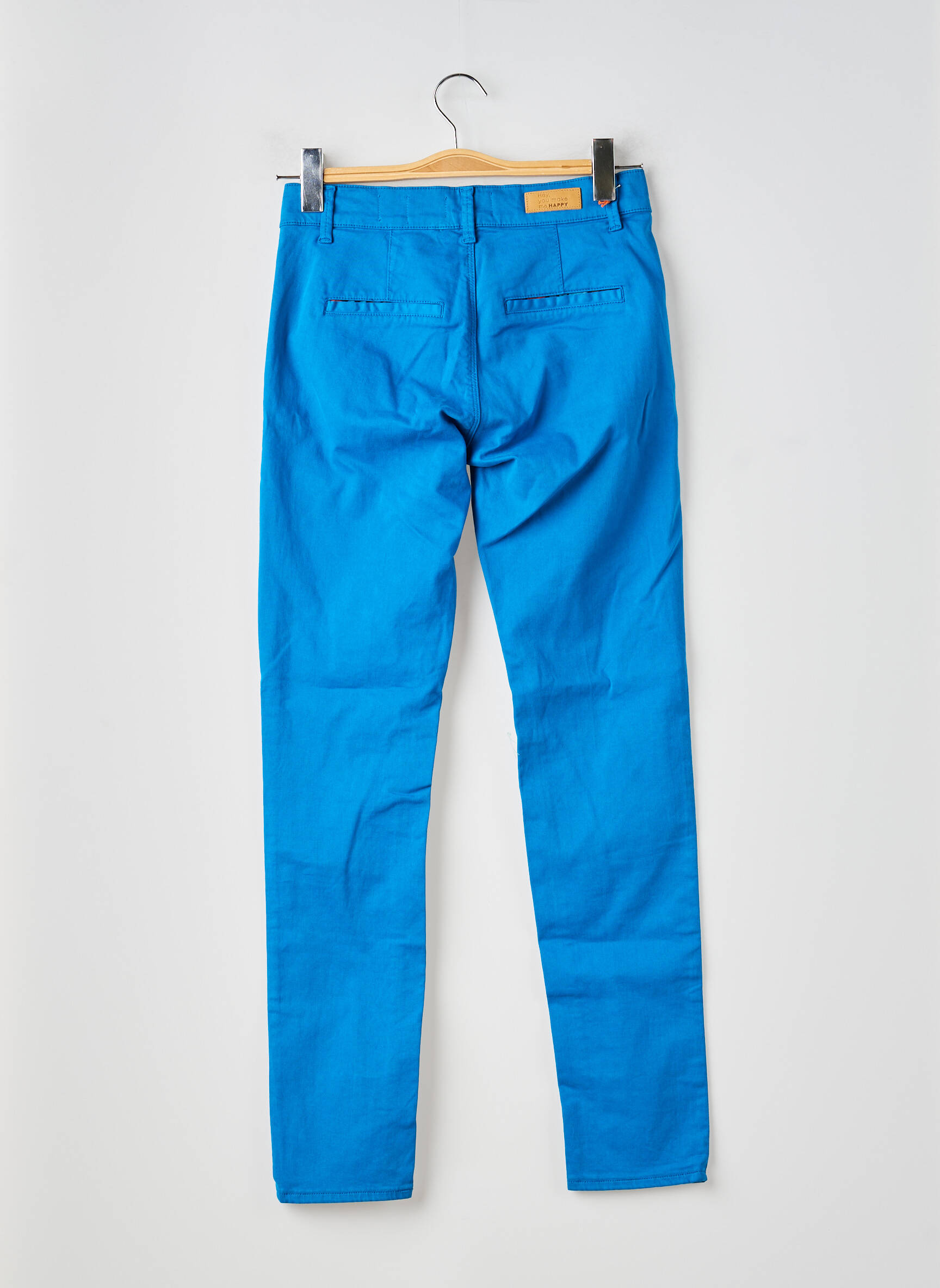 Pantalon chino țesătură poplin mărime normală albastru HAPPY femeie