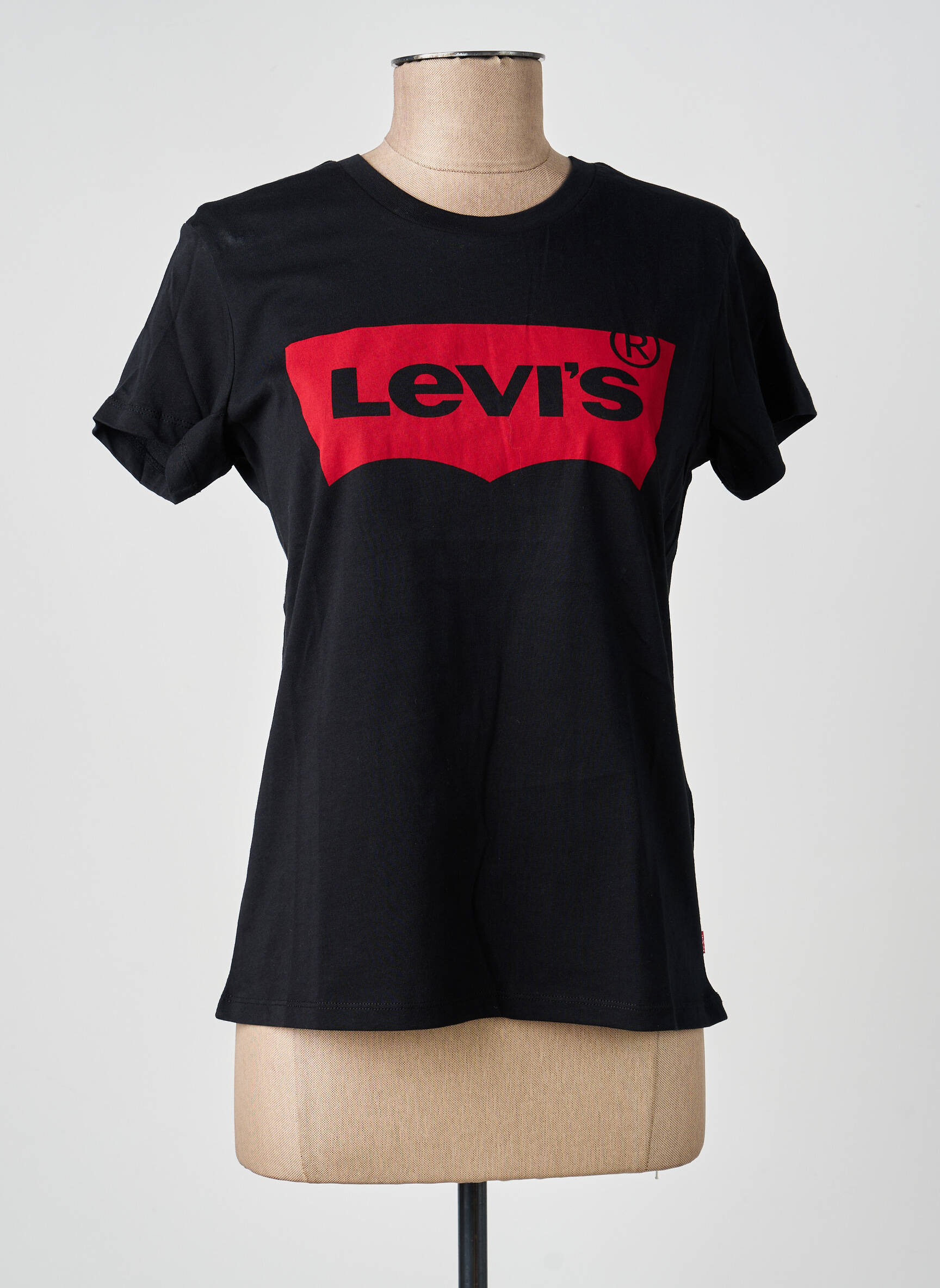 Tricou serigrafie flockată mâneci scurte negru LEVI'S femeie