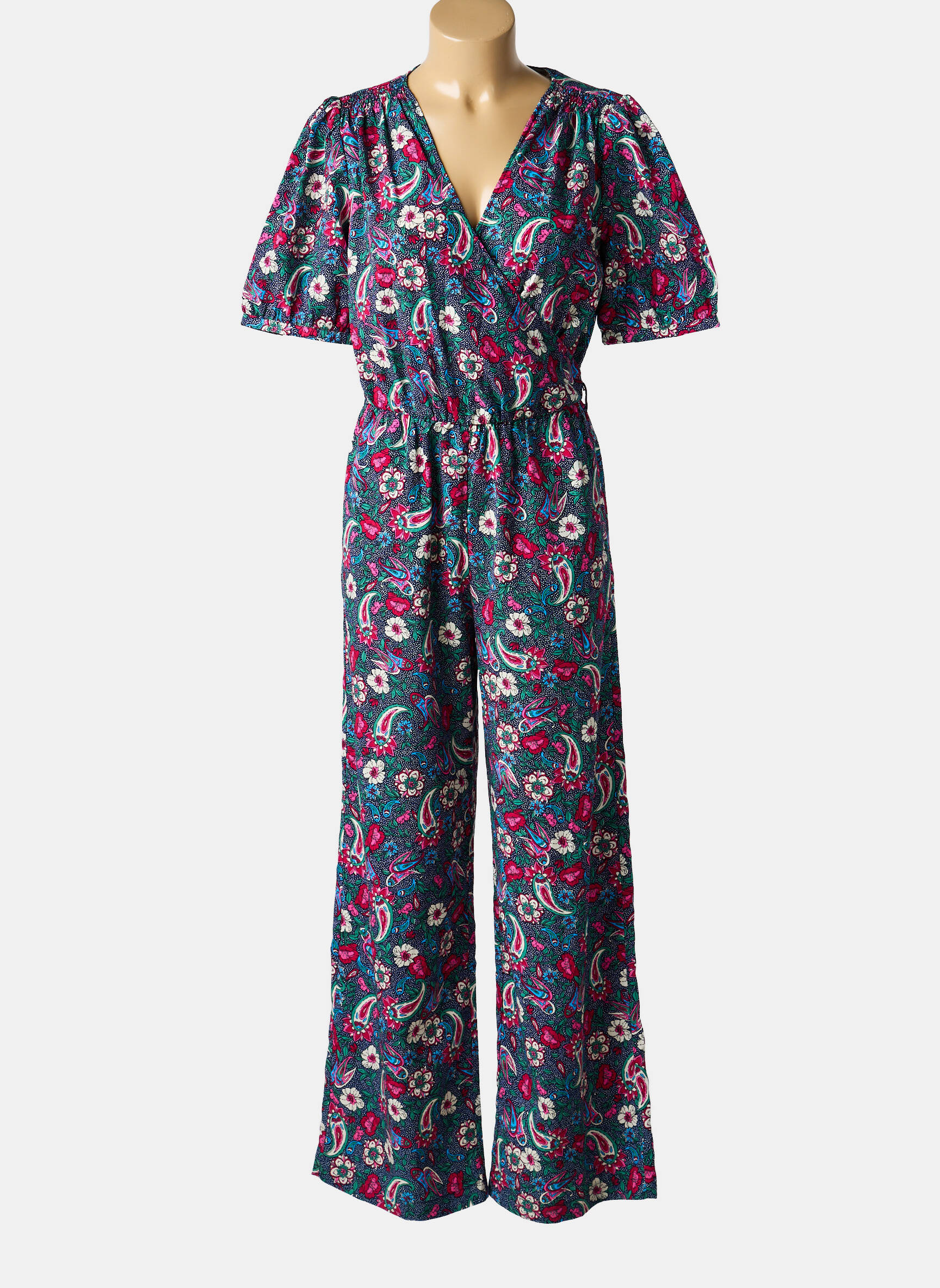 Salopetă-pantalon închidere cu nasturi la spate mâneci scurte albastru LA PETITE ETOILE femeie