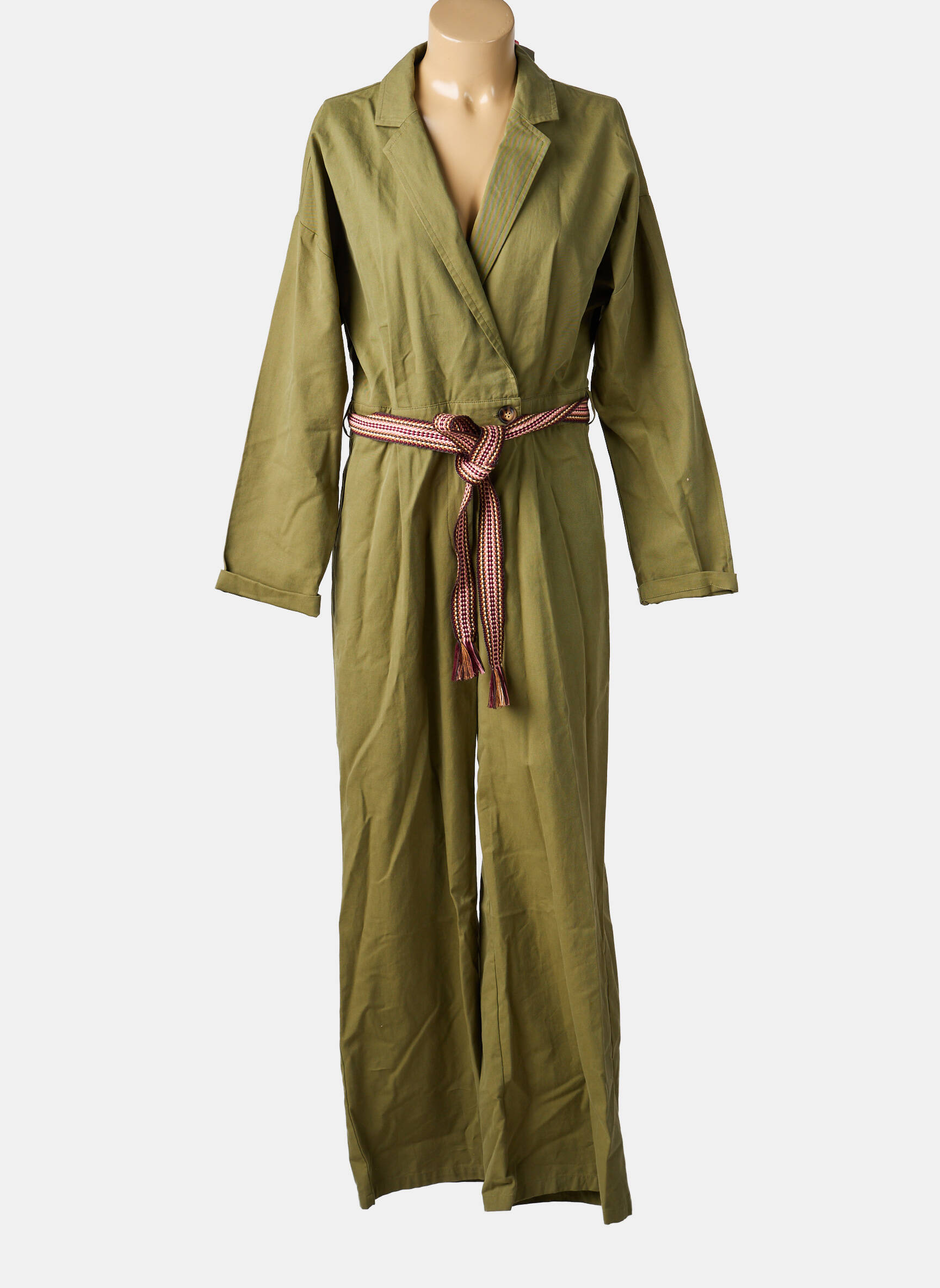 Salopetă-pantalon guler de bluză mâneci lungi verde LA PETITE ETOILE femeie