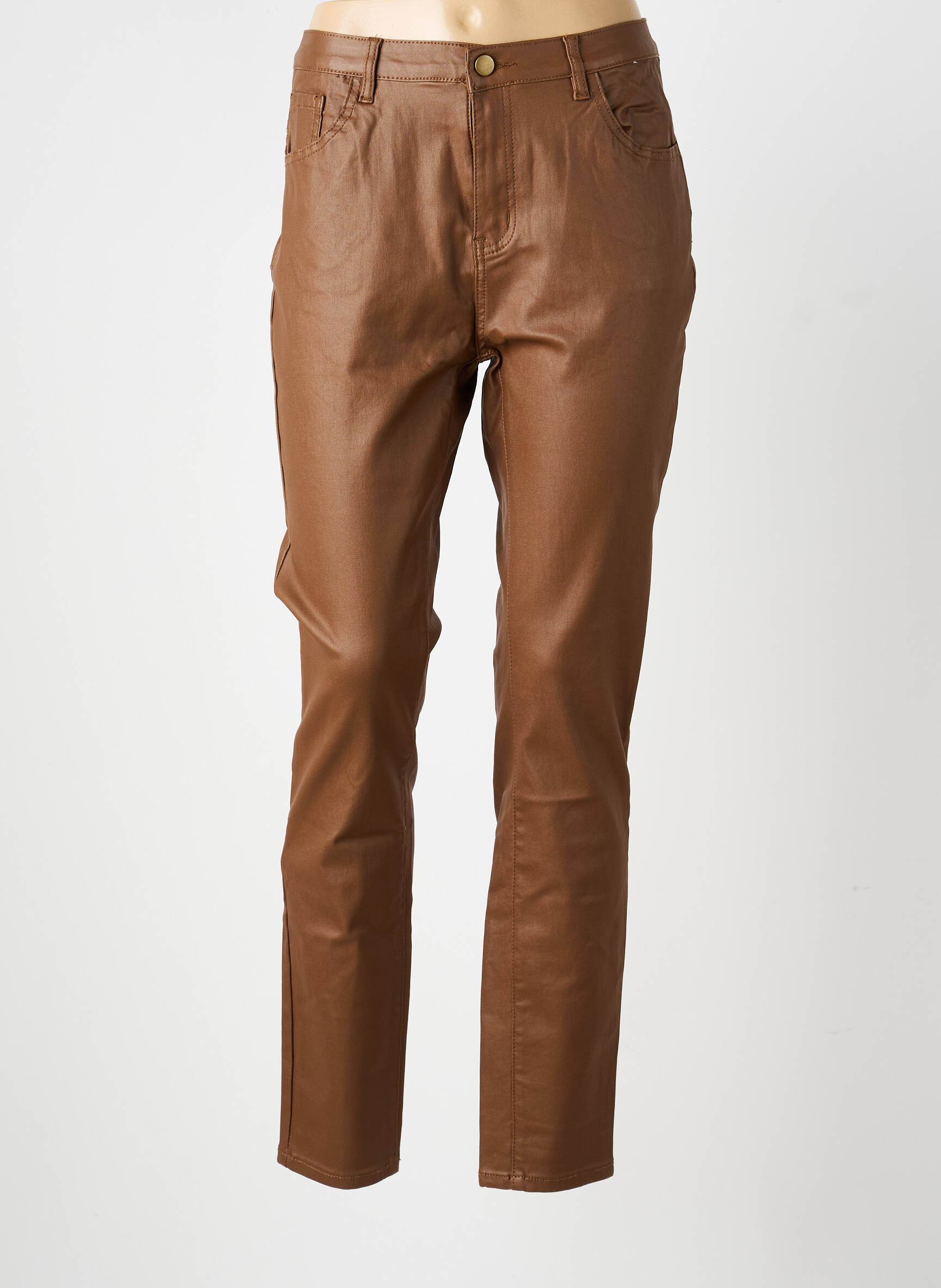 Pantalon slim țesătură acoperită mărime normală maro MOLLY BRACKEN femeie
