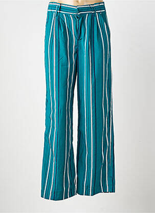 Pantalon larg țesătură poplin talie înaltă verde GRACE & MILA femeie