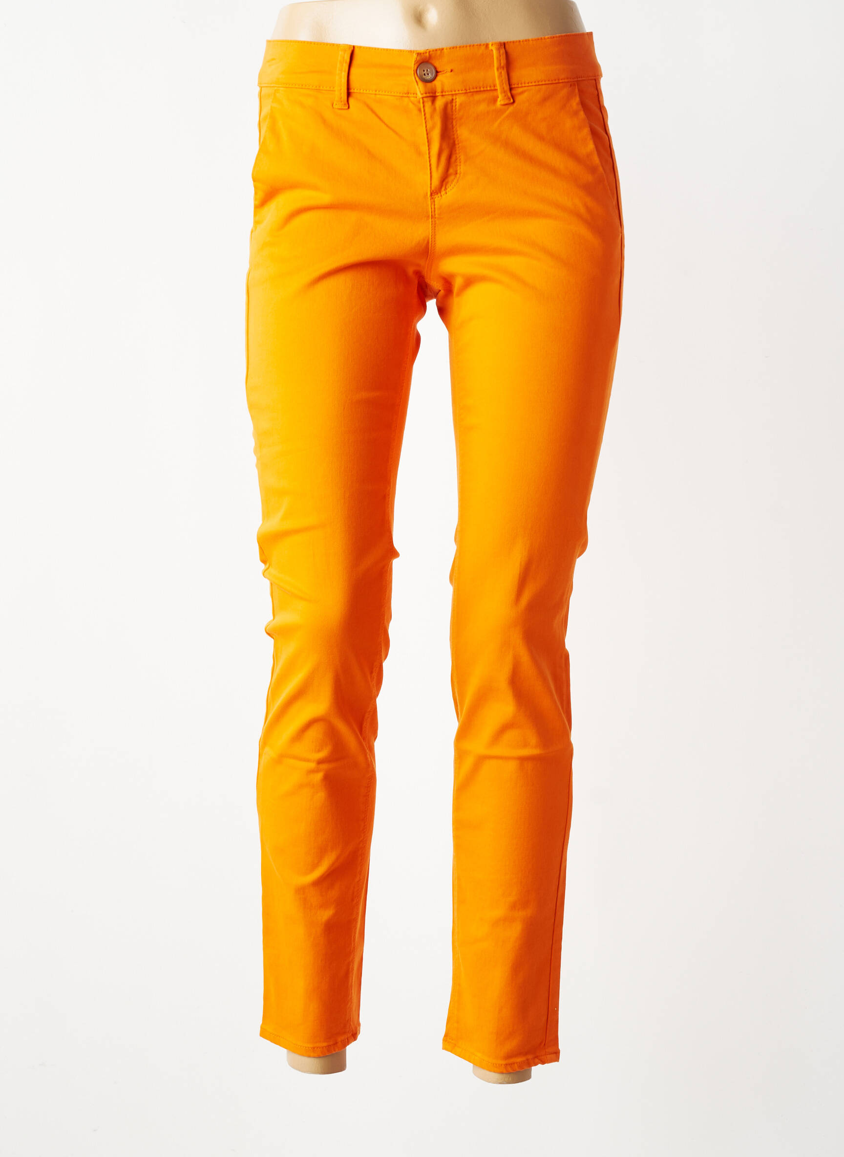 Pantalon chino țesătură poplin mărime normală portocalie HAPPY femeie