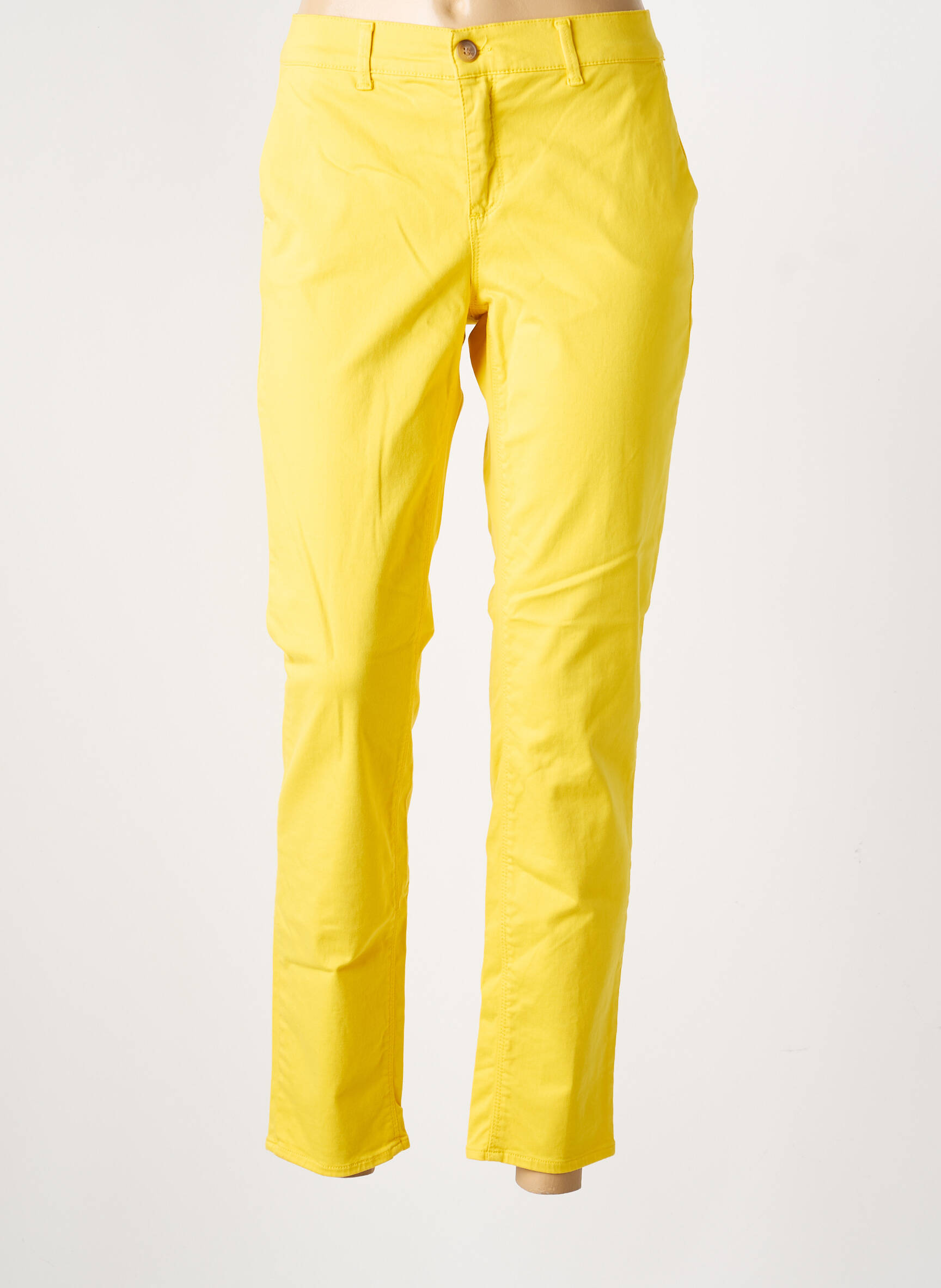 Pantalon chino țesătură poplin mărime normală galben HAPPY femeie