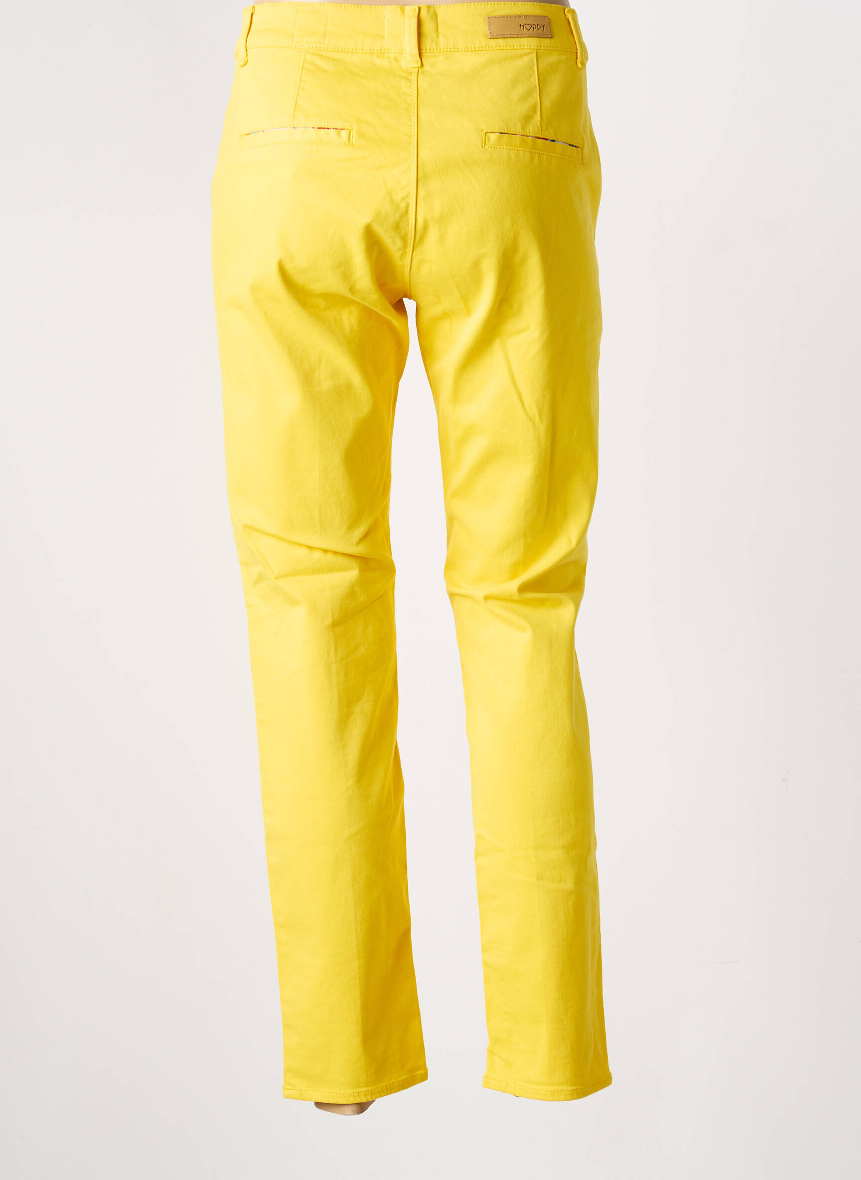 Pantalon chino țesătură poplin mărime normală galben HAPPY femeie