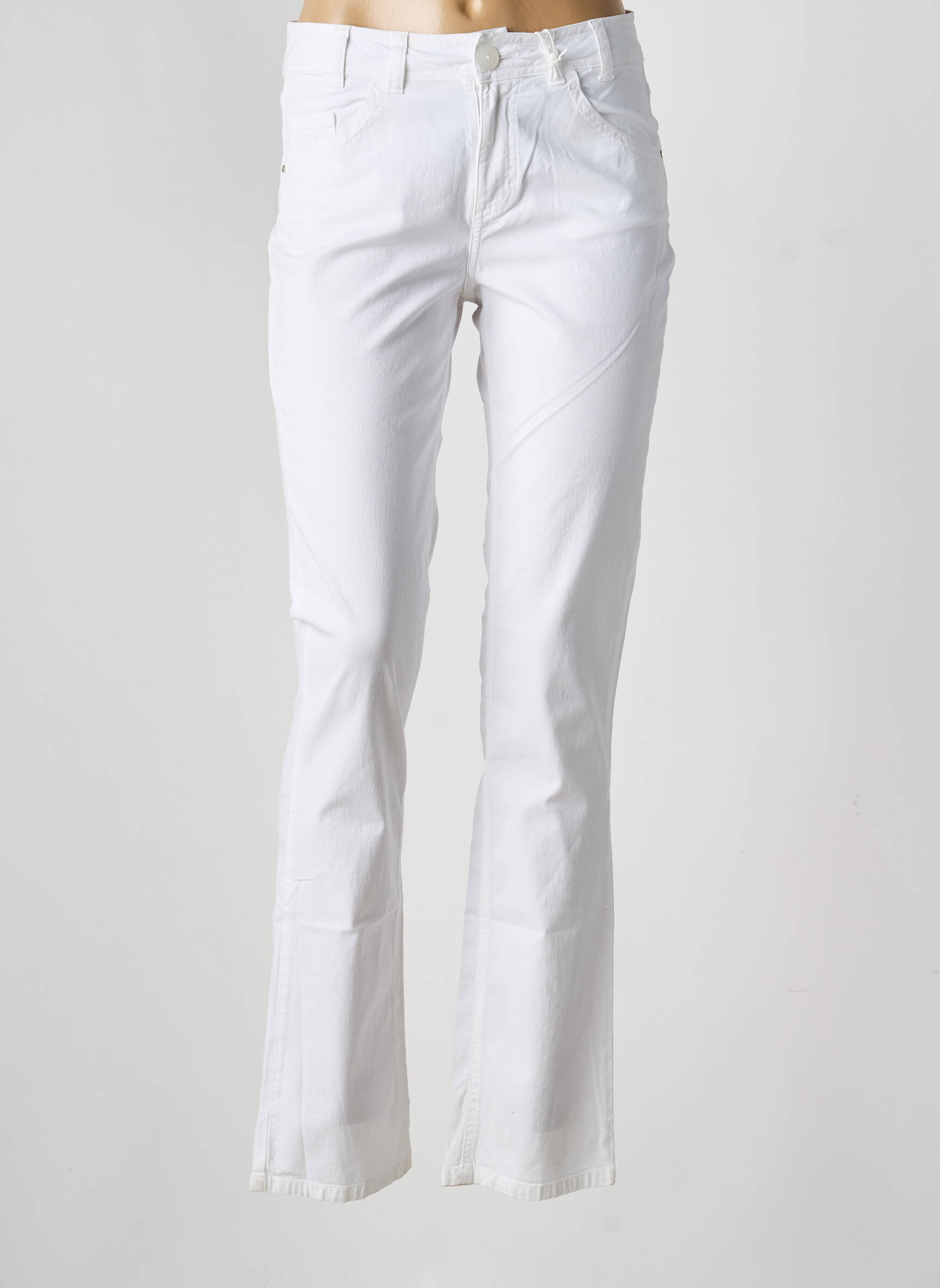 Pantalon slim țesătură poplin mărime normală alb TBS femeie