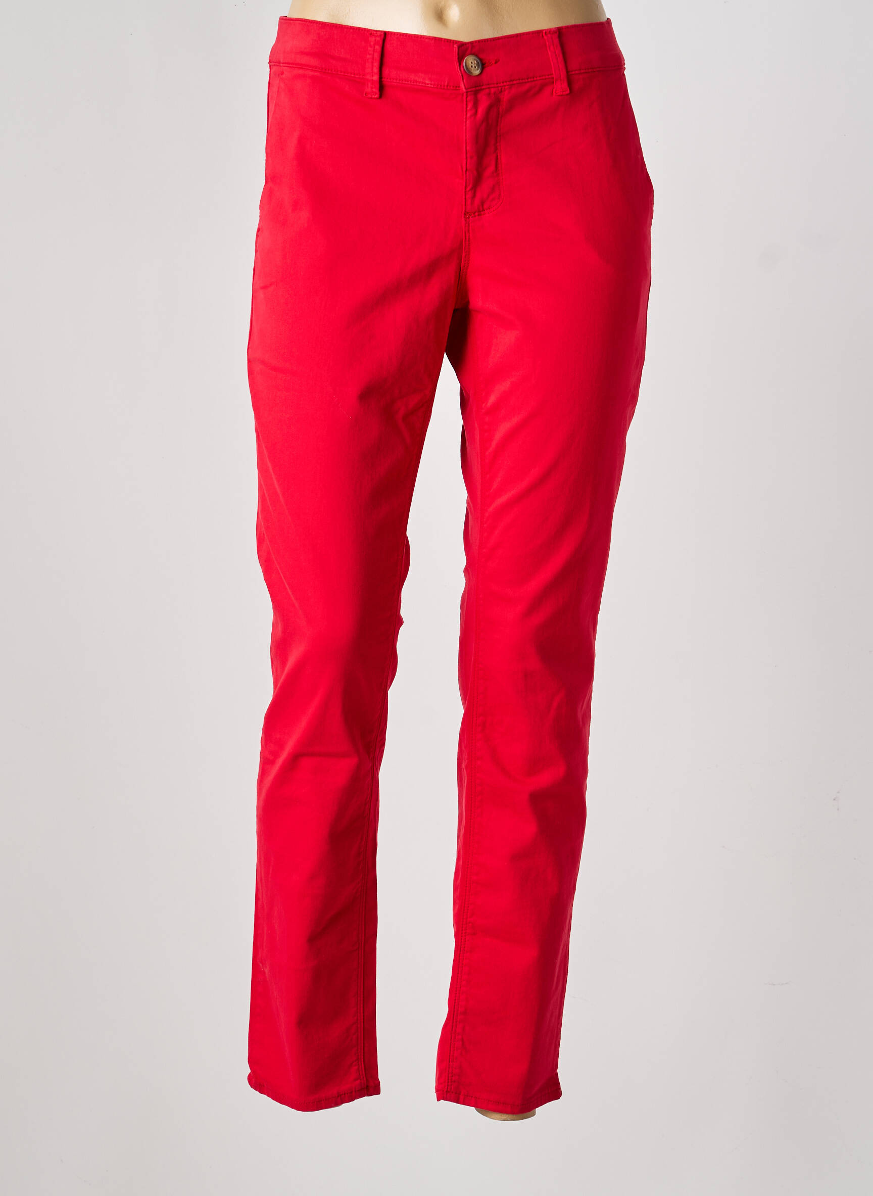 Pantalon chino țesătură poplin mărime normală roșu HAPPY femeie
