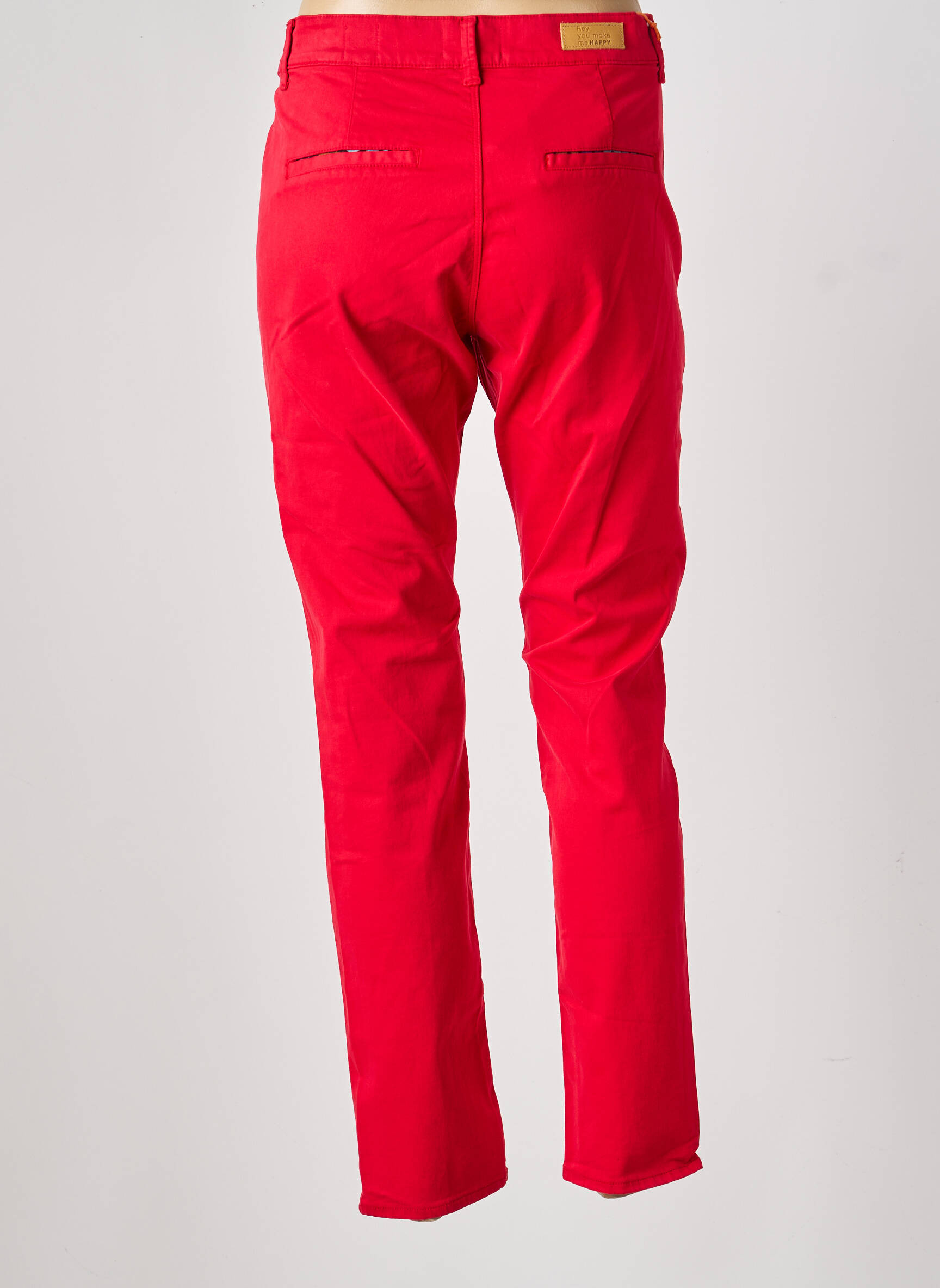 Pantalon chino țesătură poplin mărime normală roșu HAPPY femeie