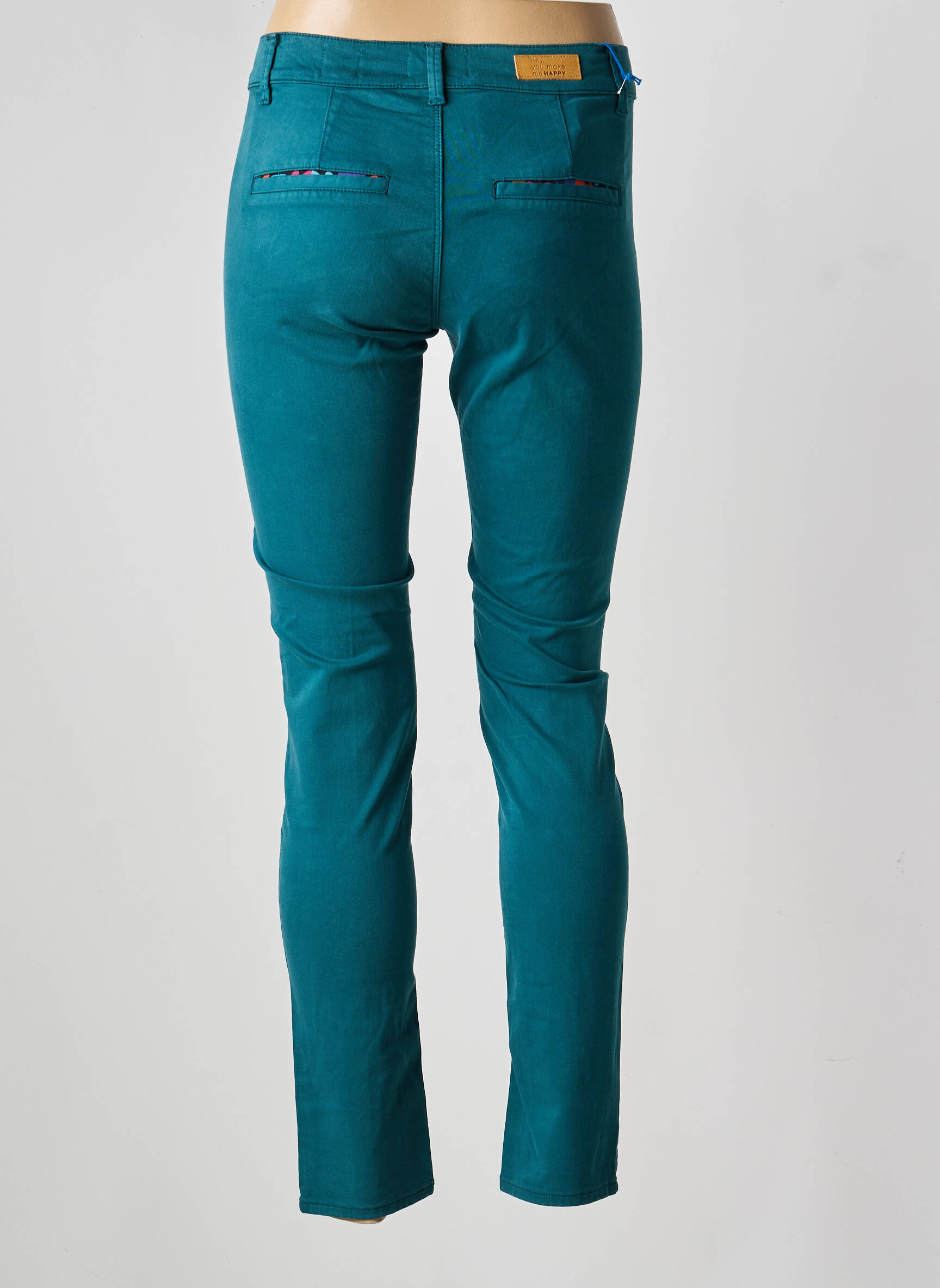 Pantalon chino țesătură poplin mărime normală verde HAPPY femeie