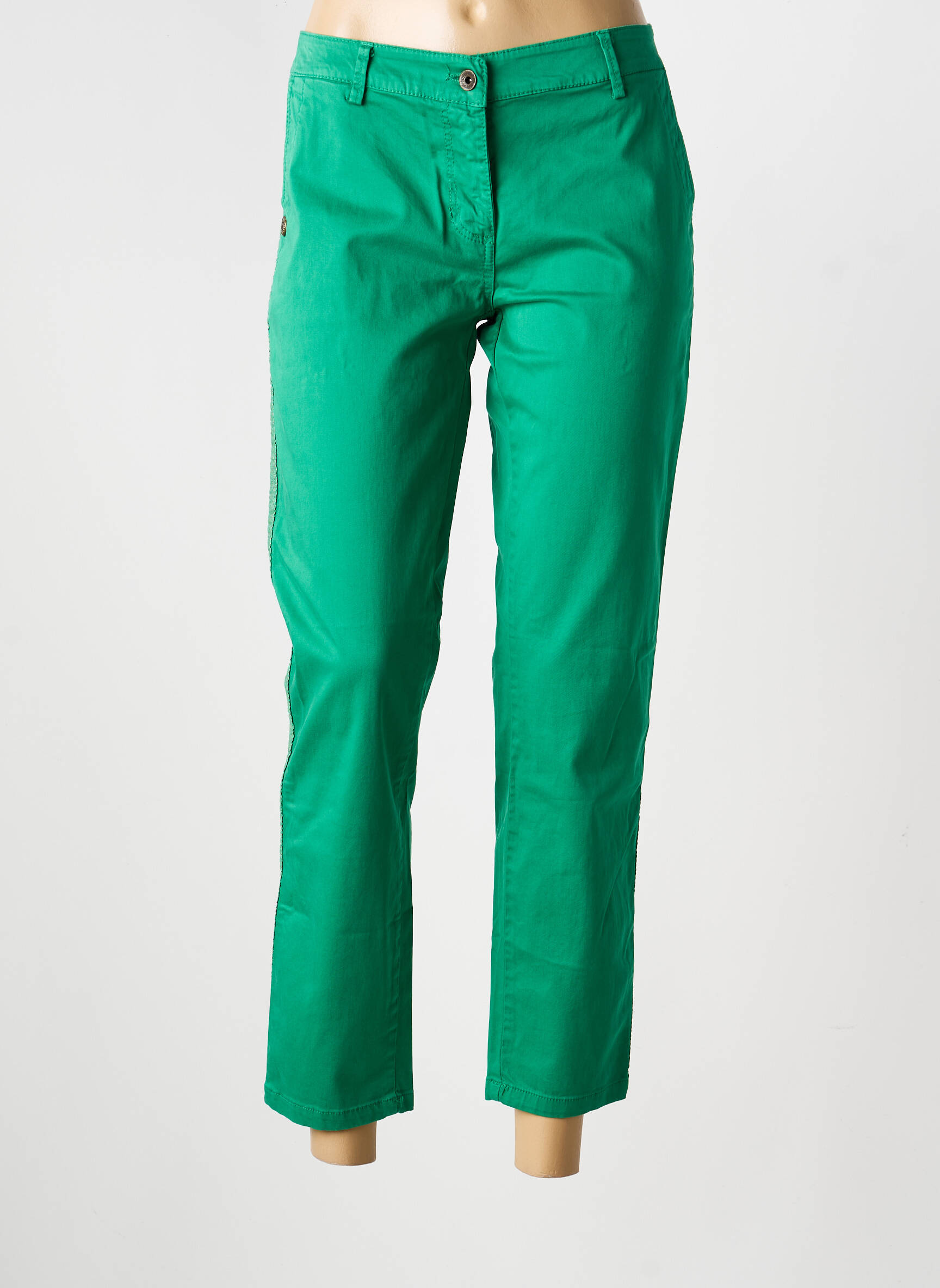 Pantalon chino țesătură poplin mărime normală verde PAKO LITTO femeie