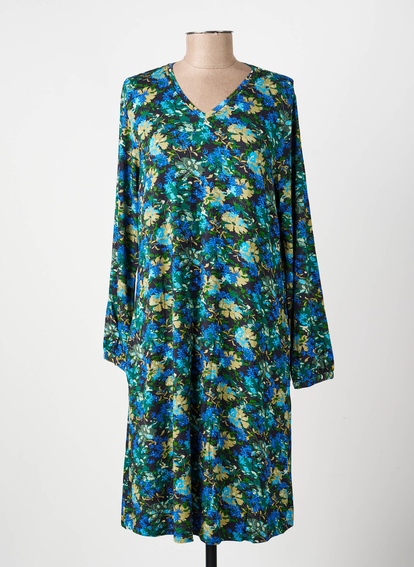 Rochie midi imprimeu floral mâneci lungi albastru AGATHE & LOUISE femeie