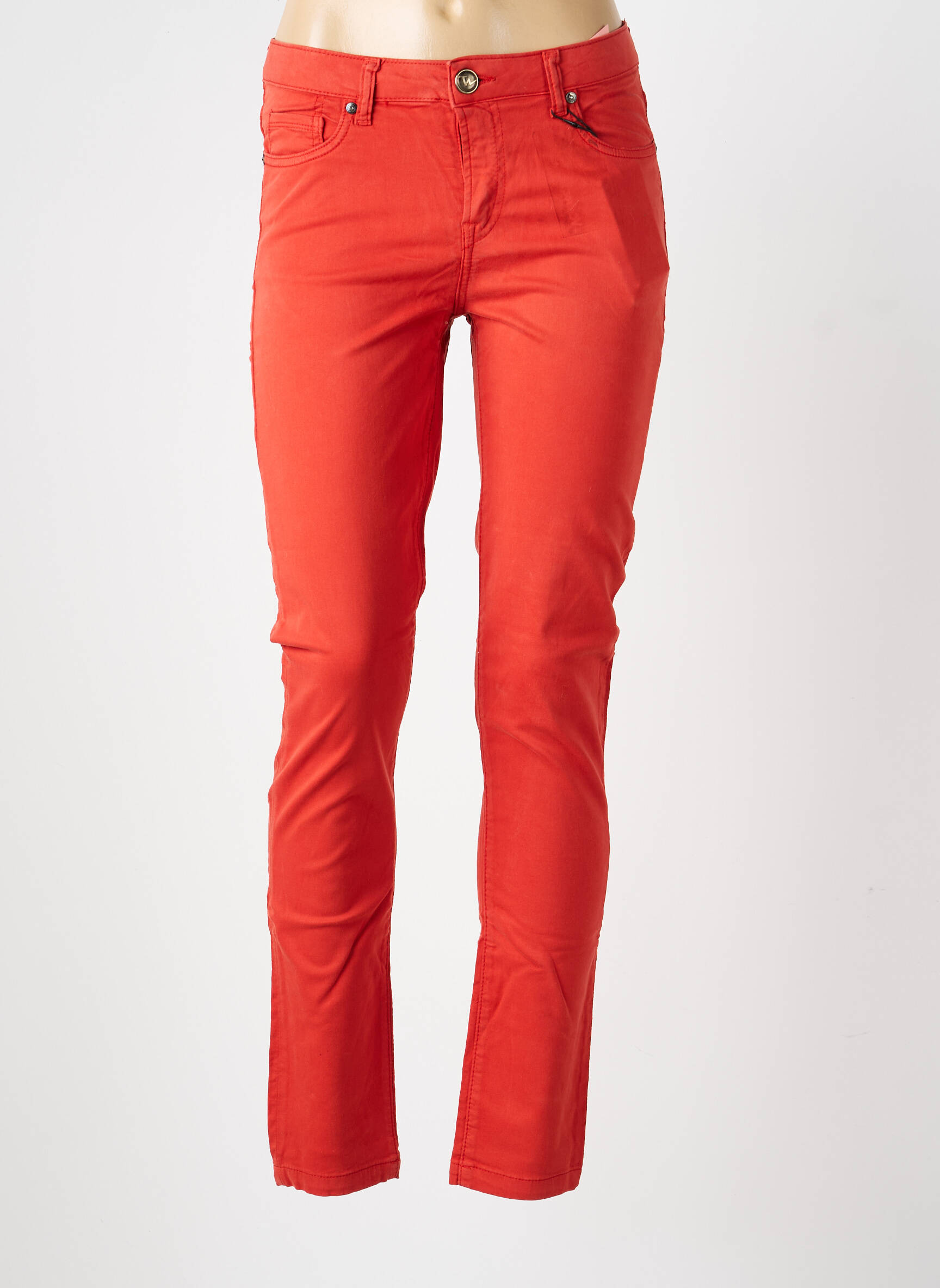 Pantalon slim țesătură poplin mărime normală portocalie VOTRE NOM femeie