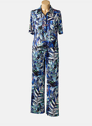 Salopetă-pantalon închidere cu nasturi pe față mâneci scurte albastru K-DESIGN femeie