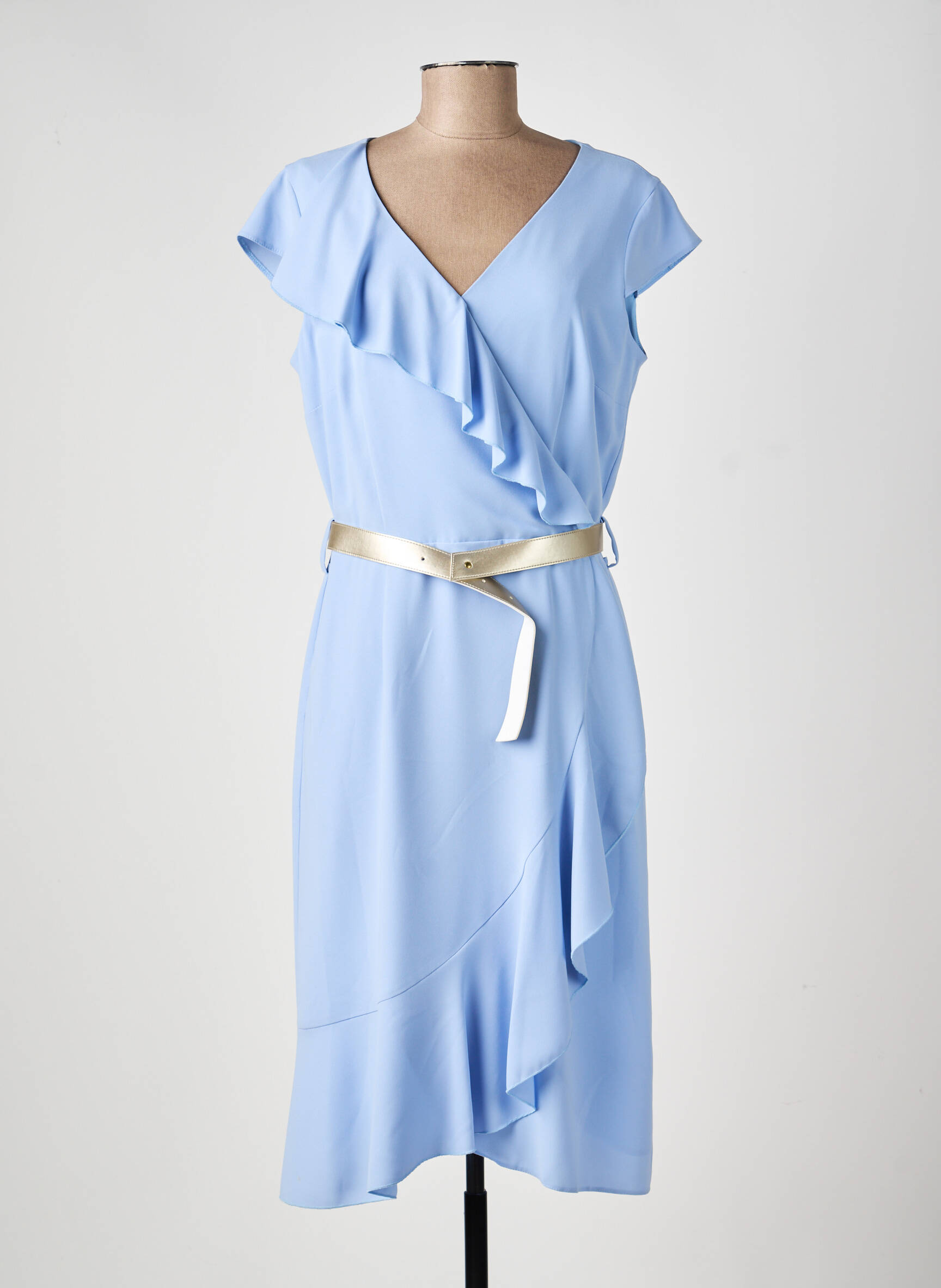 Rochie midi țesătură crep mâneci scurte albastru ESTEL COLLECTION femeie