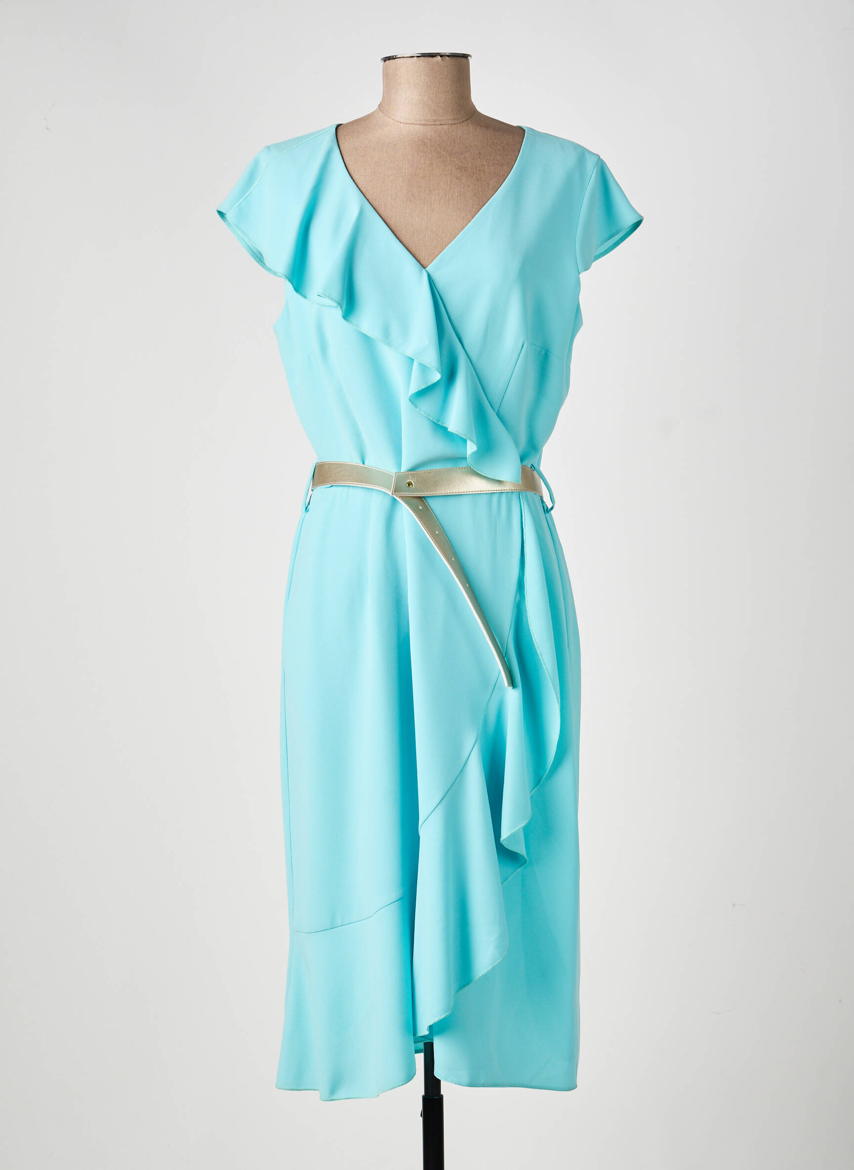 Rochie midi țesătură crep mâneci scurte verde ESTEL COLLECTION femeie