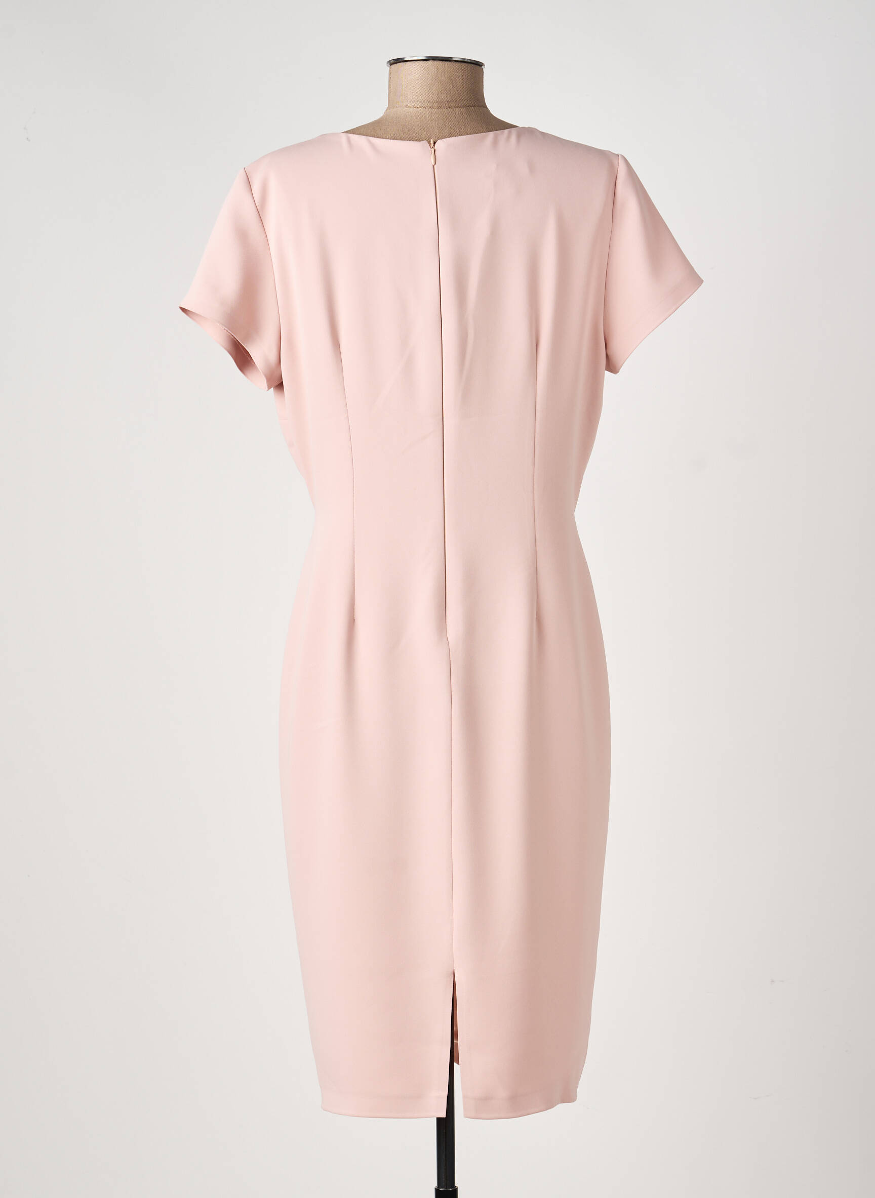 Rochie midi țesătură crep mâneci scurte roz ESTEL COLLECTION femeie