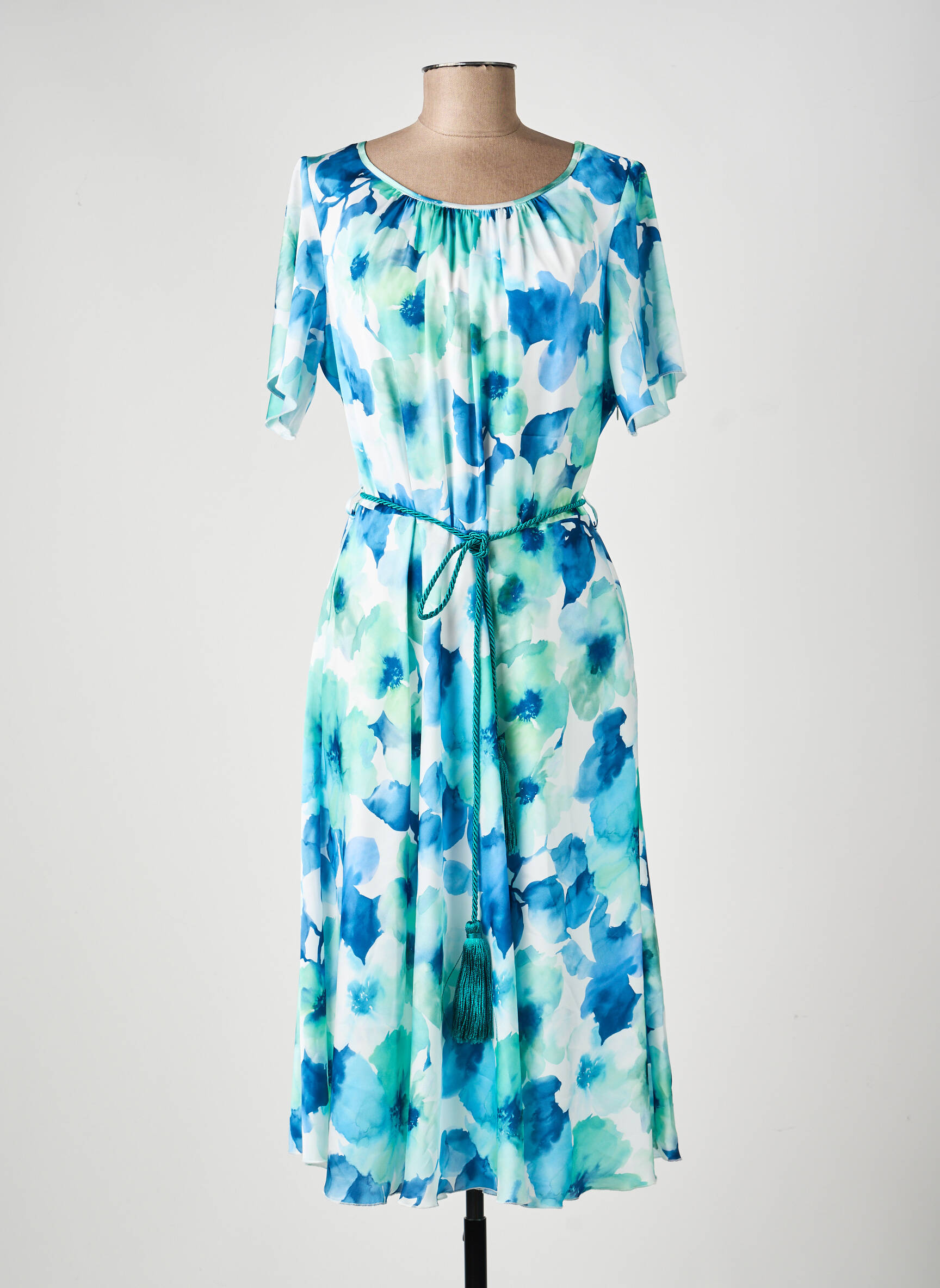 Rochie midi croială fluidă mâneci scurte albastru ESTEL COLLECTION femeie