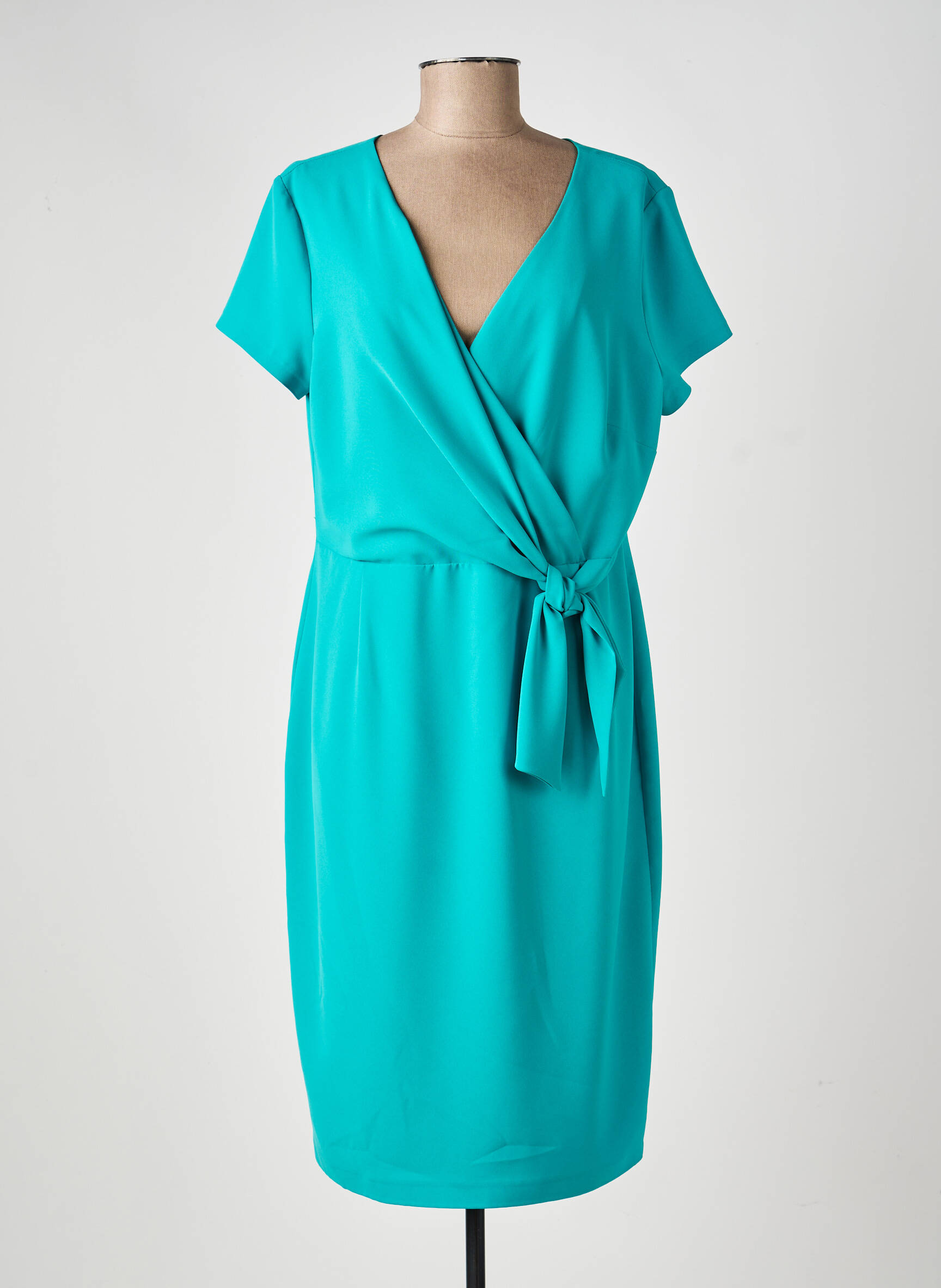 Rochie midi țesătură crep mâneci scurte verde ESTEL COLLECTION femeie