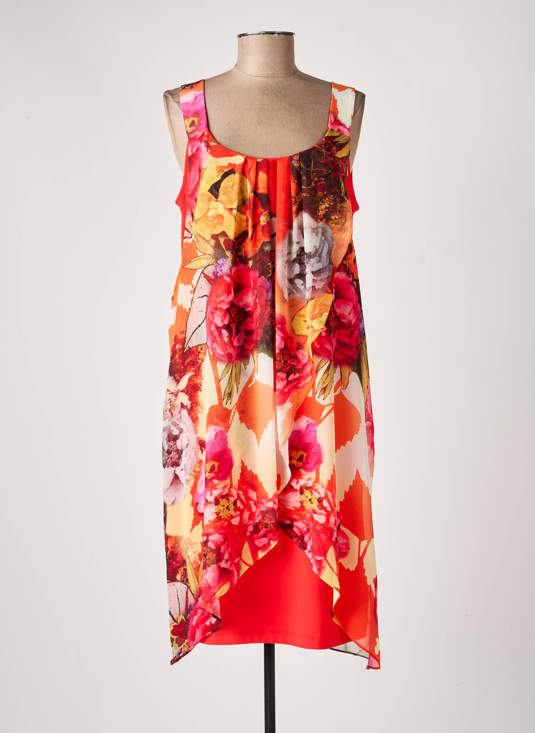 Rochie midi croială fluidă fără mâneci portocalie FRANK LYMAN femeie