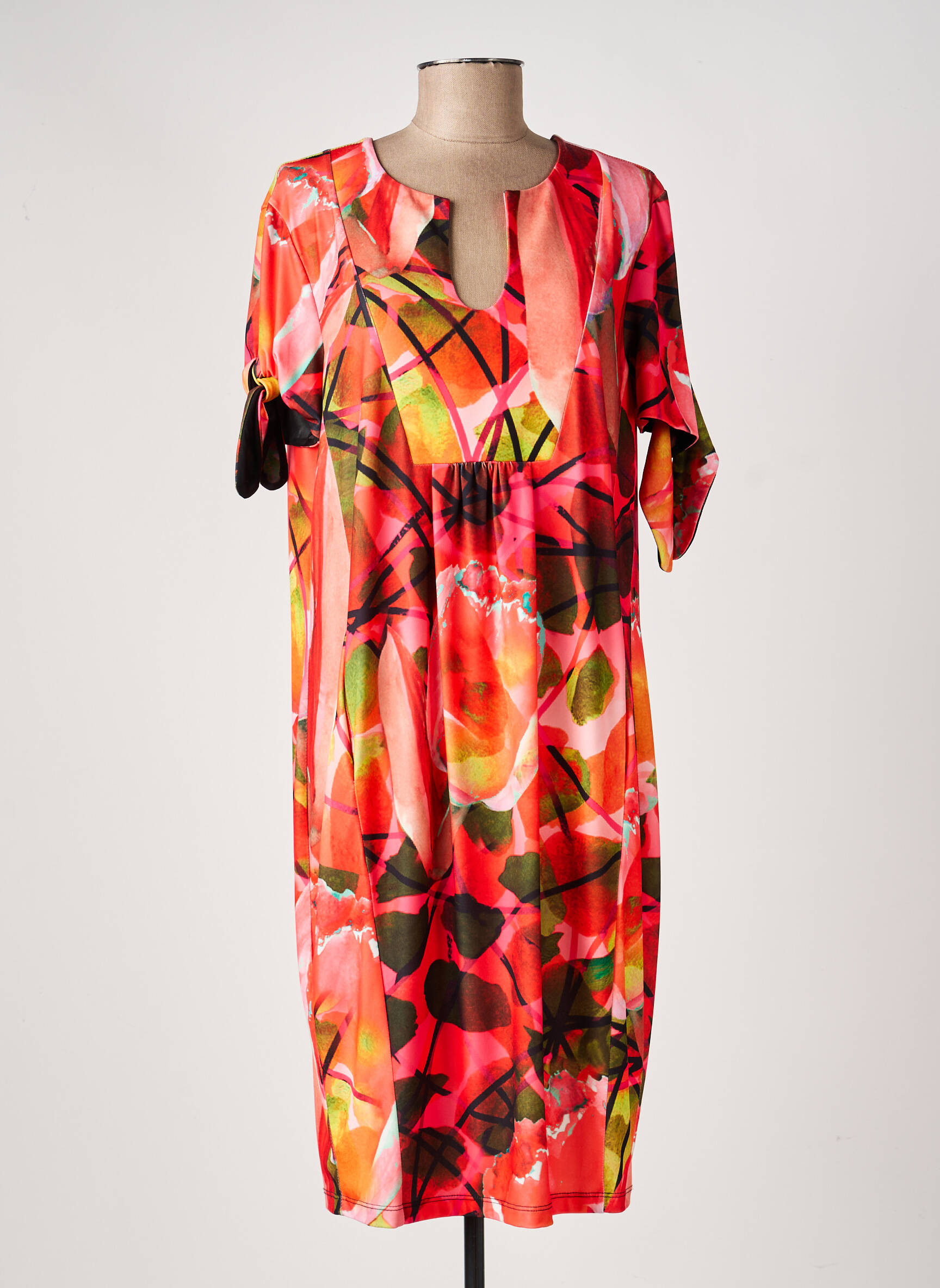 Rochie midi imprimeu floral mâneci scurte portocalie EROKE femeie