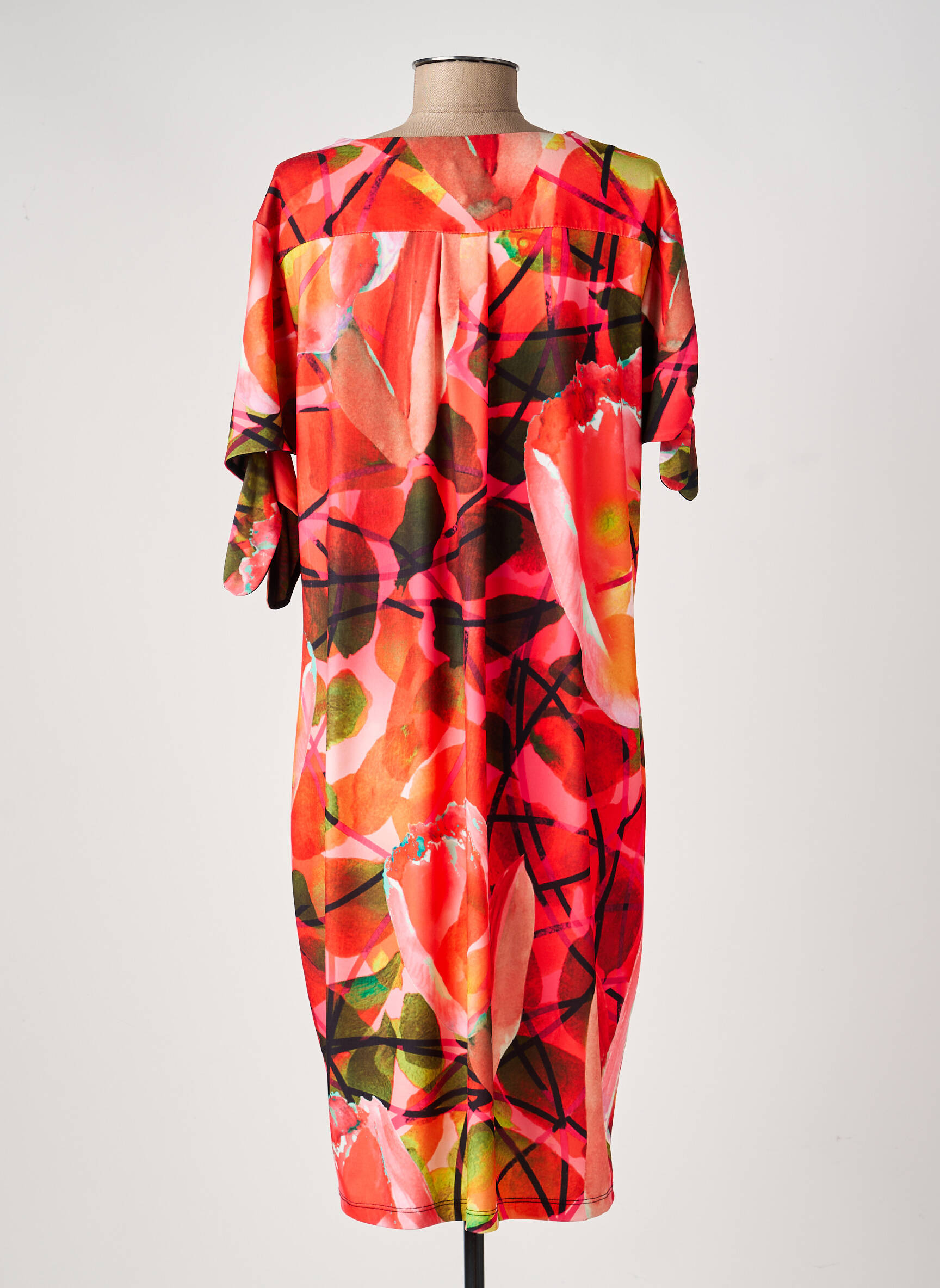 Rochie midi imprimeu floral mâneci scurte portocalie EROKE femeie