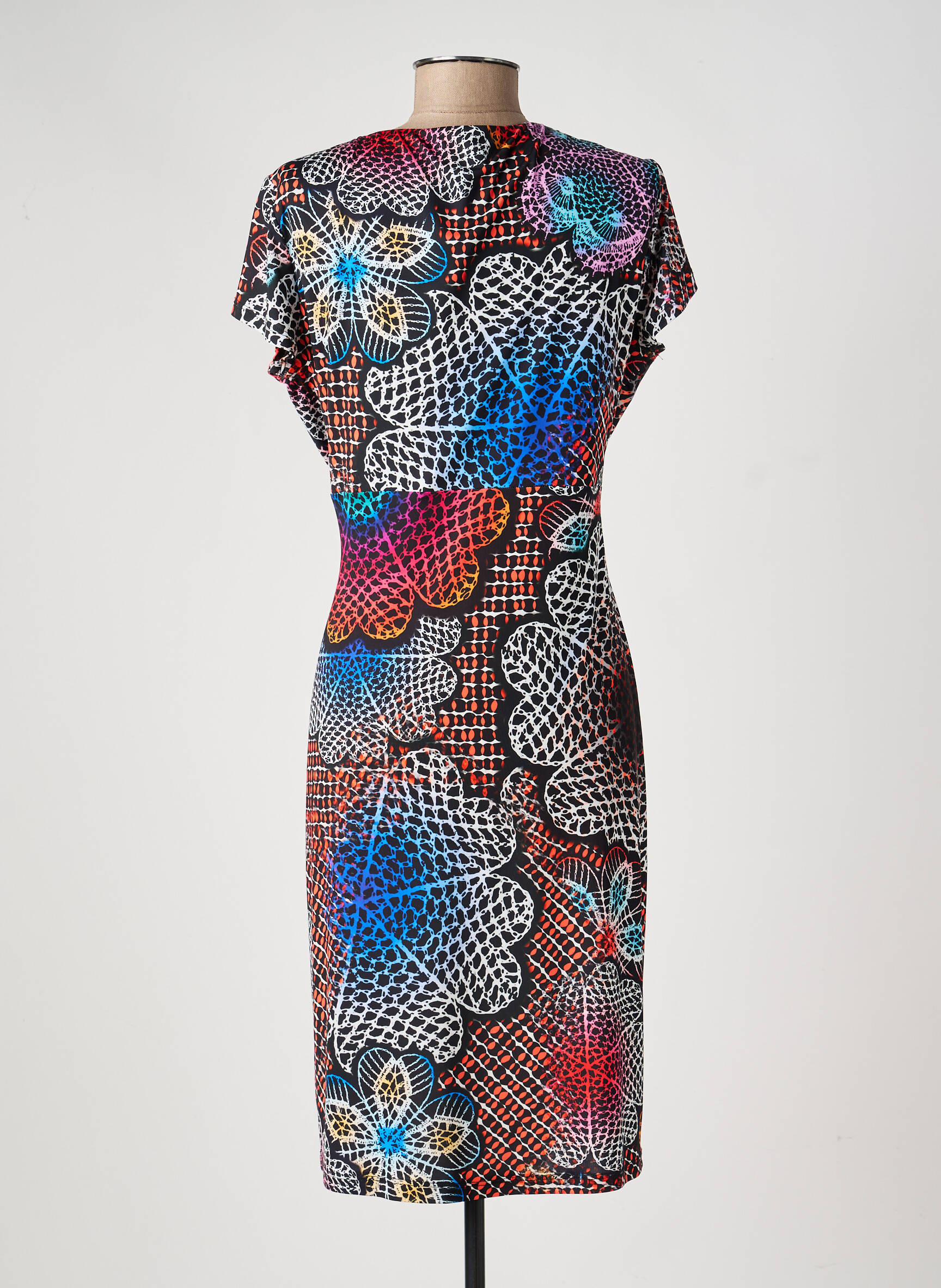 Rochie midi imprimeu fantezie mâneci scurte negru EROKE femeie