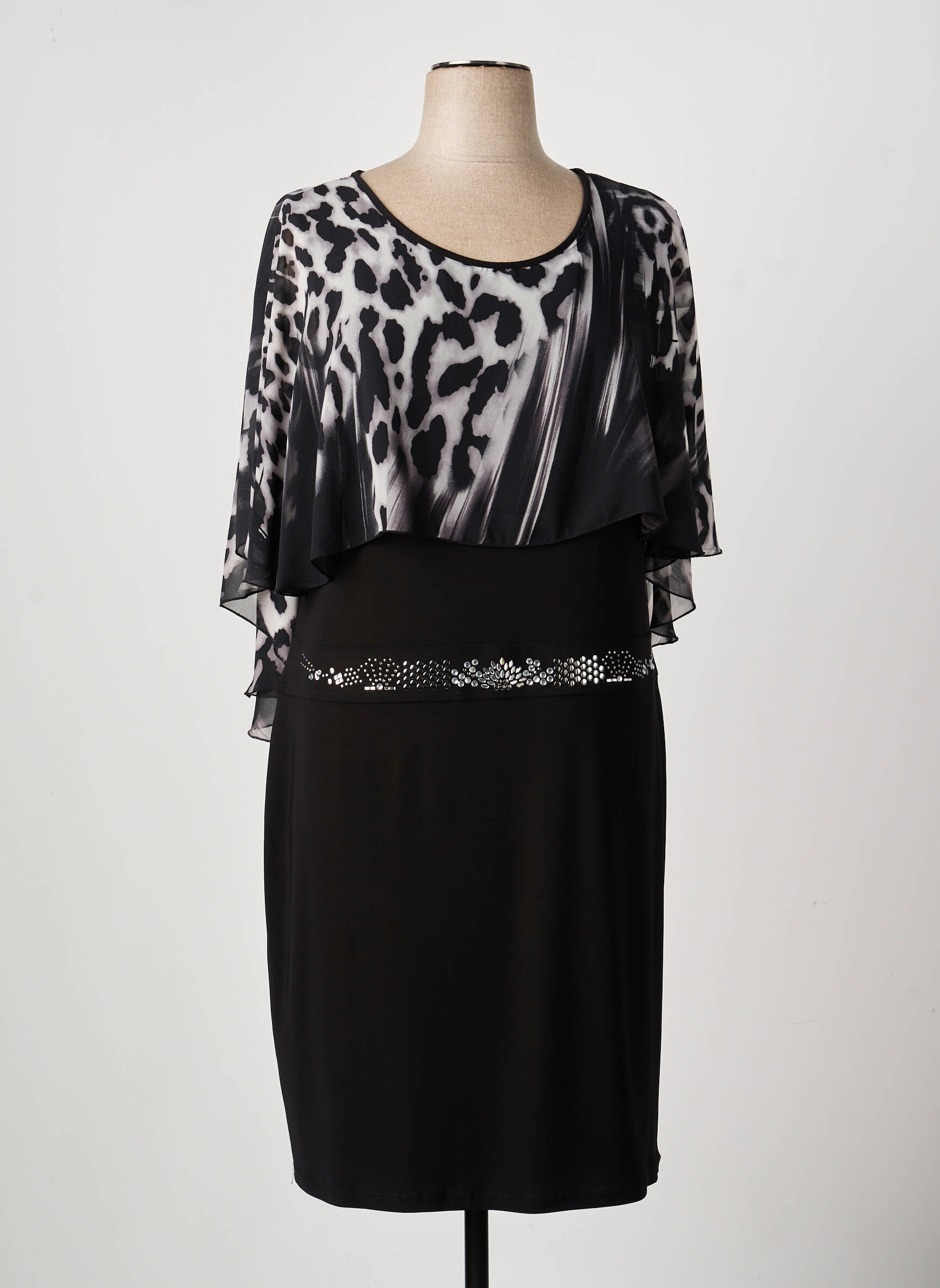 Rochie midi țesătură crep mâneci scurte negru FRANK LYMAN femeie