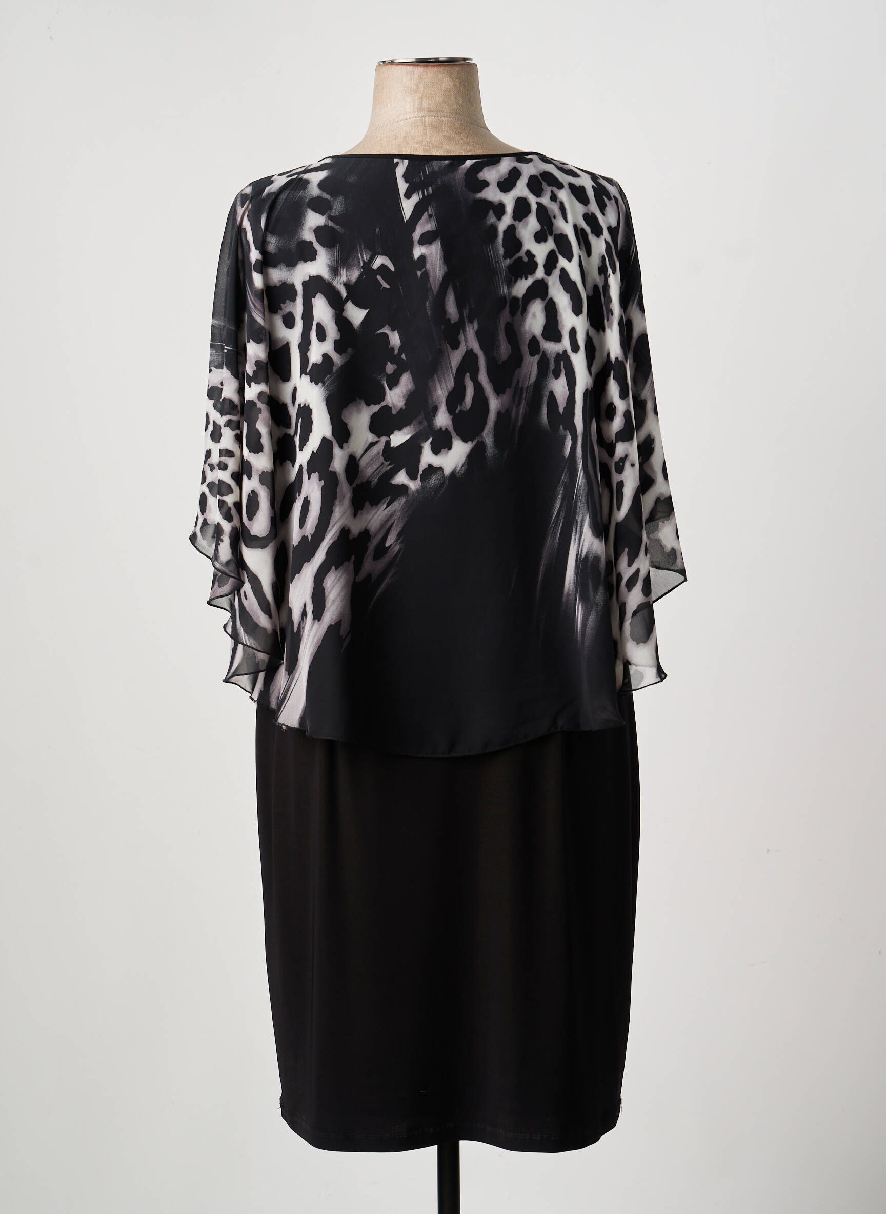 Rochie midi țesătură crep mâneci scurte negru FRANK LYMAN femeie