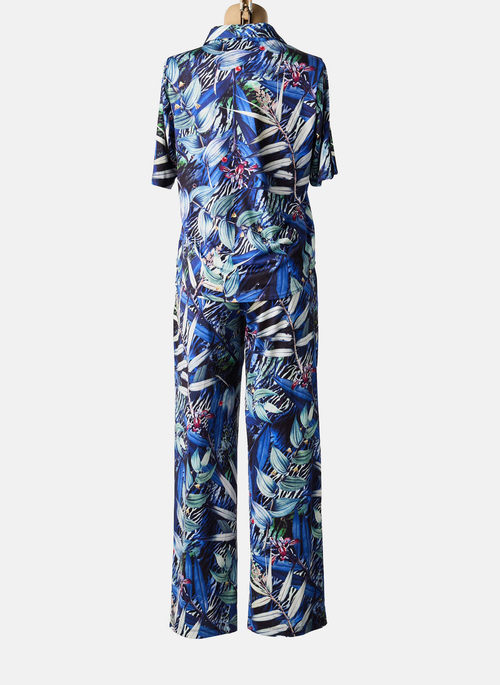 Salopetă-pantalon închidere cu nasturi pe față mâneci scurte albastru K-DESIGN femeie