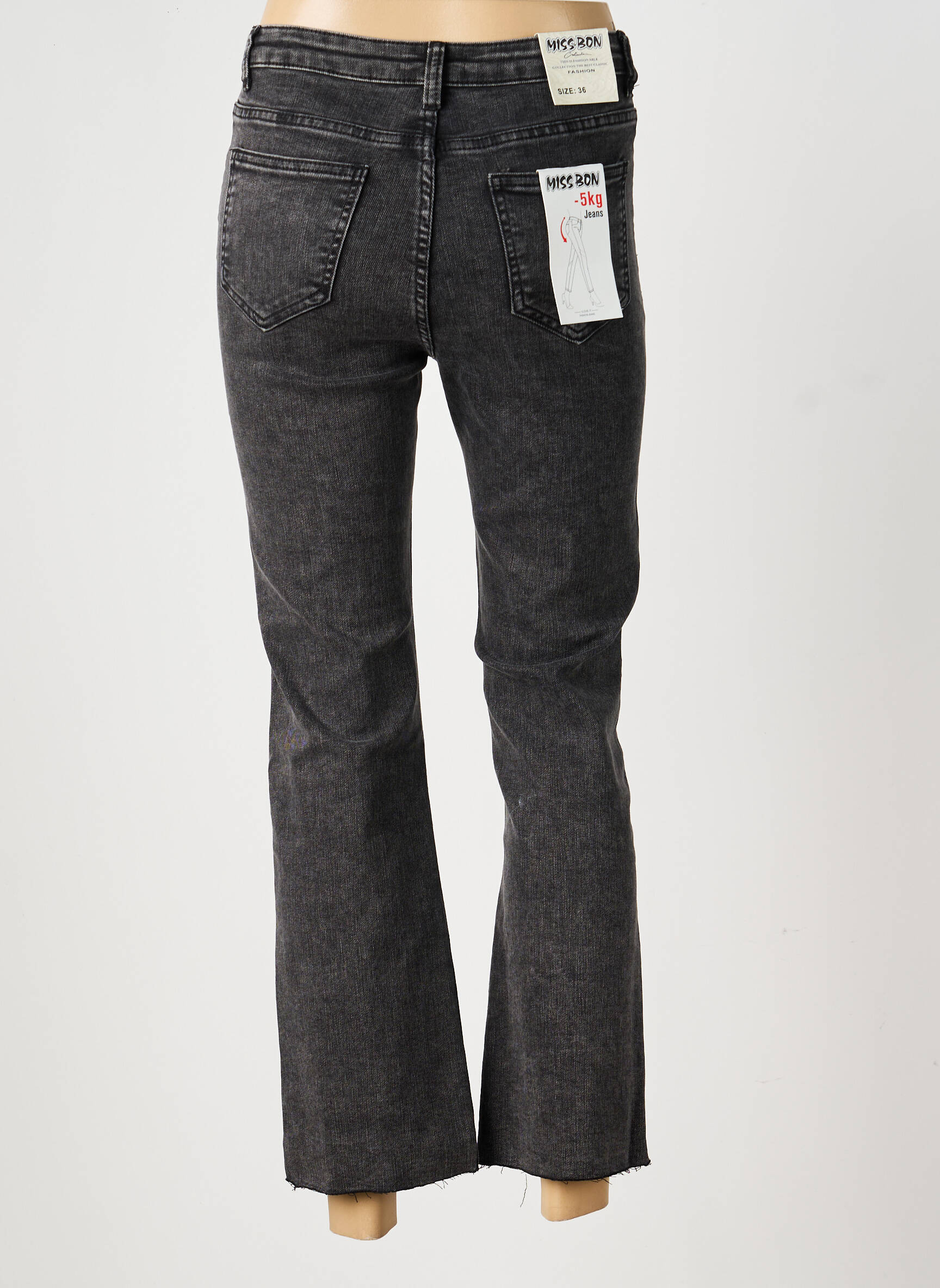 Blugi bootcut talie înaltă talie înaltă gri MISS BON femeie