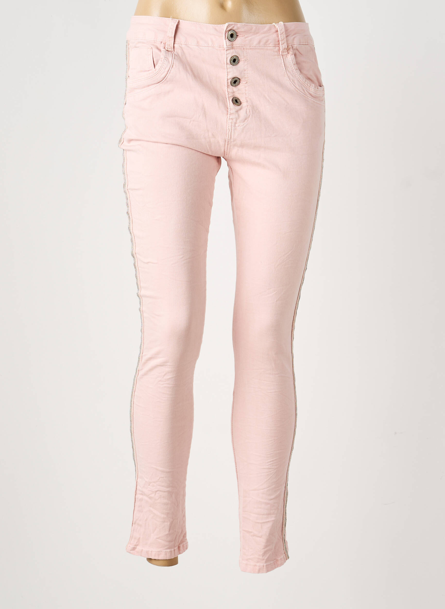 Pantalon slim țesătură poplin mărime normală roz JEWELLY femeie