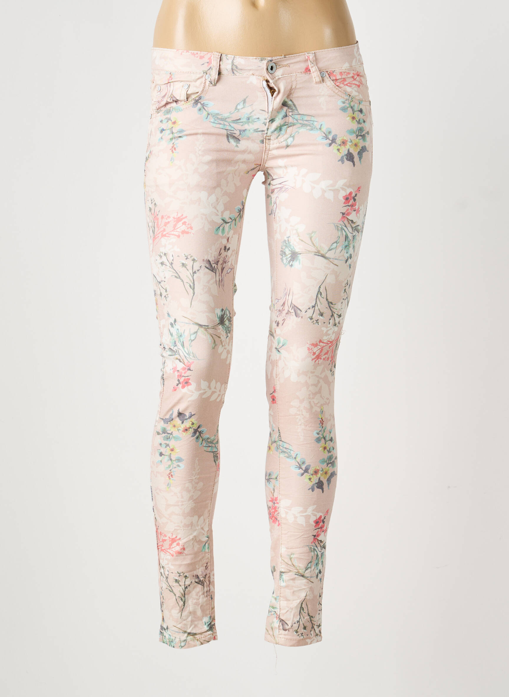 Pantalon slim țesătură poplin mărime normală bej PLACE DU JOUR femeie