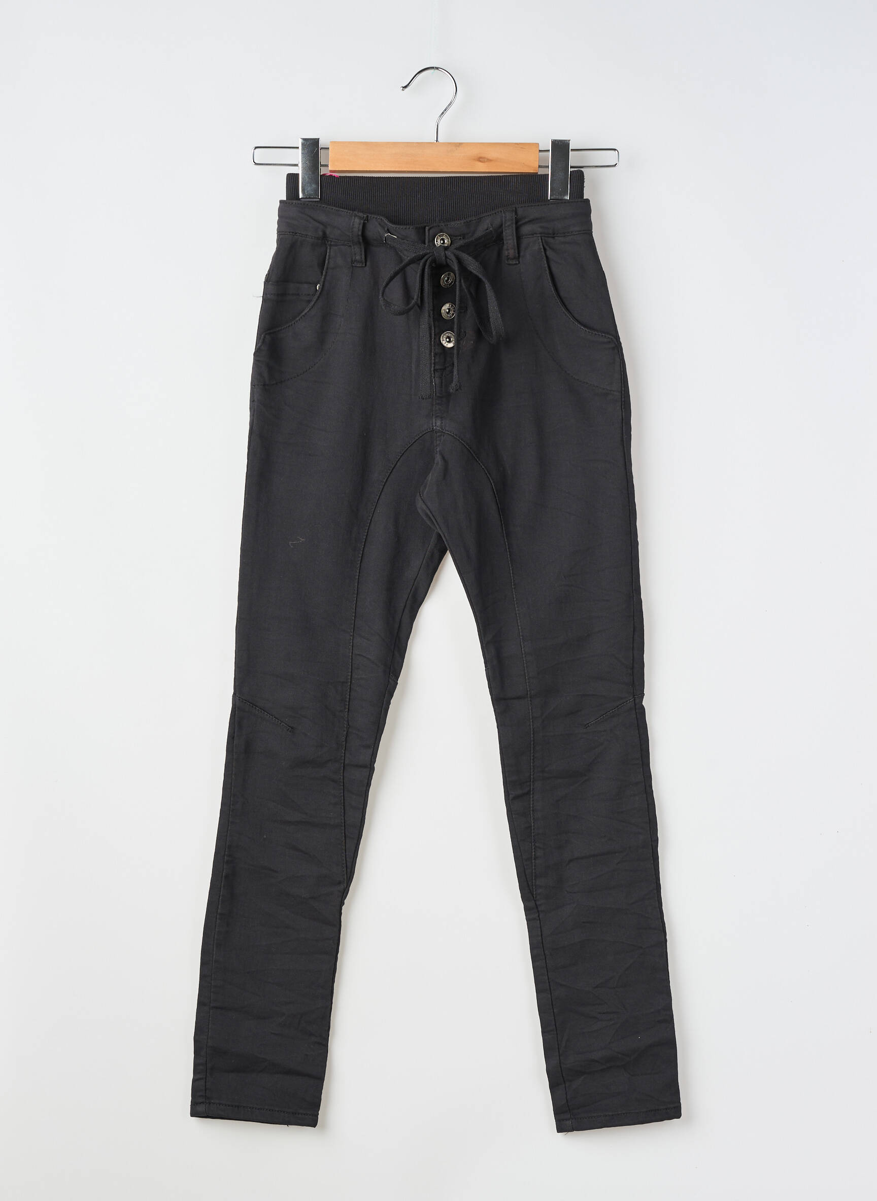 Pantalon slim talie elastică mărime normală negru PLACE DU JOUR femeie