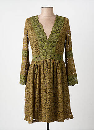 Rochie scurtă croială evazată mâneci lungi verde LILIE ROSE femeie