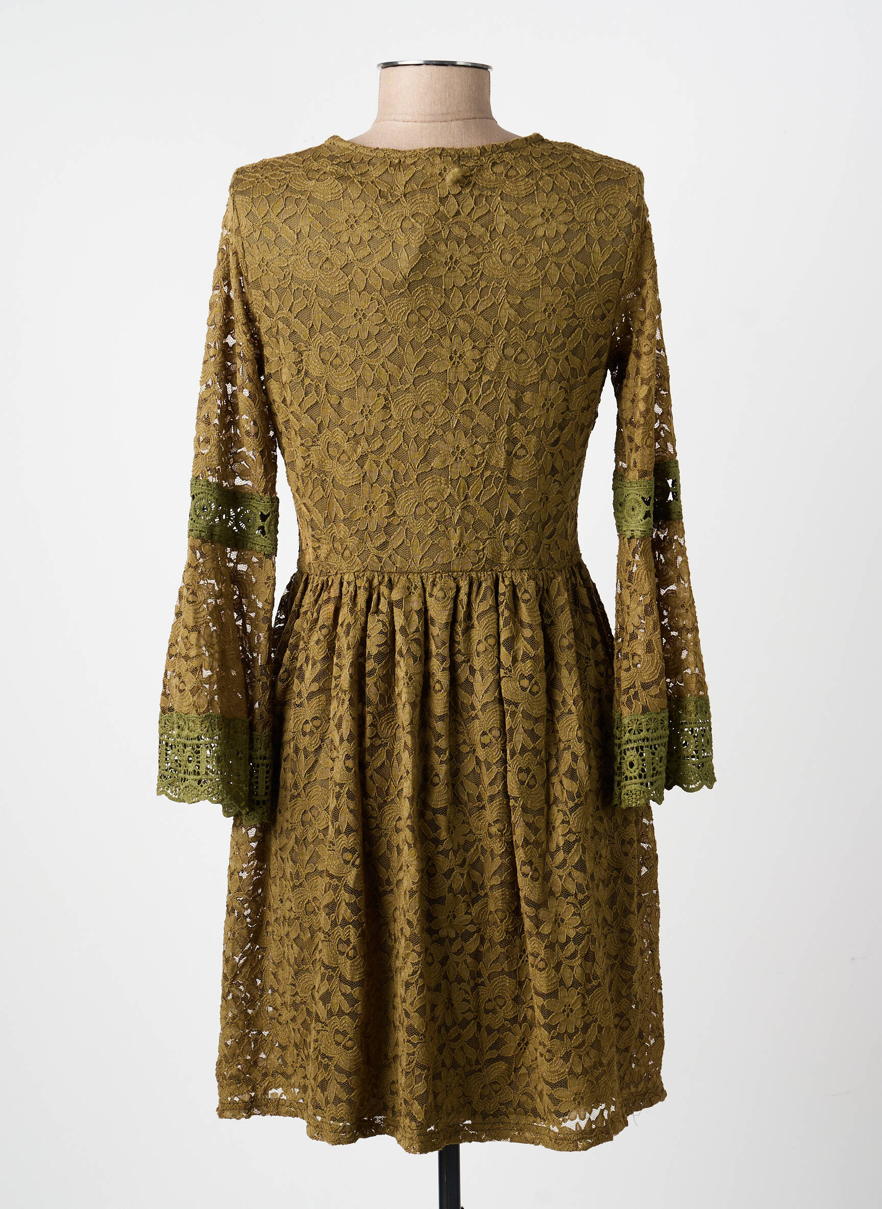 Rochie scurtă croială evazată mâneci lungi verde LILIE ROSE femeie